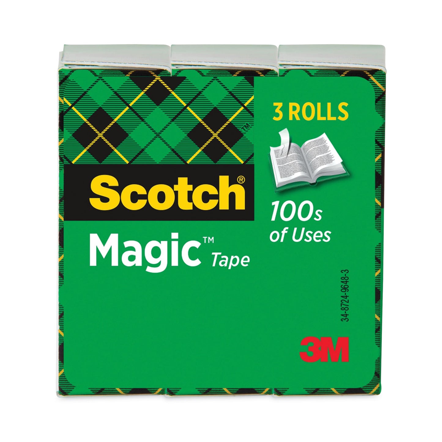 Scotch Magic Tape Refill, 3" Core, 1" x 72 yds, Clear, 3/Pack (810723PK)