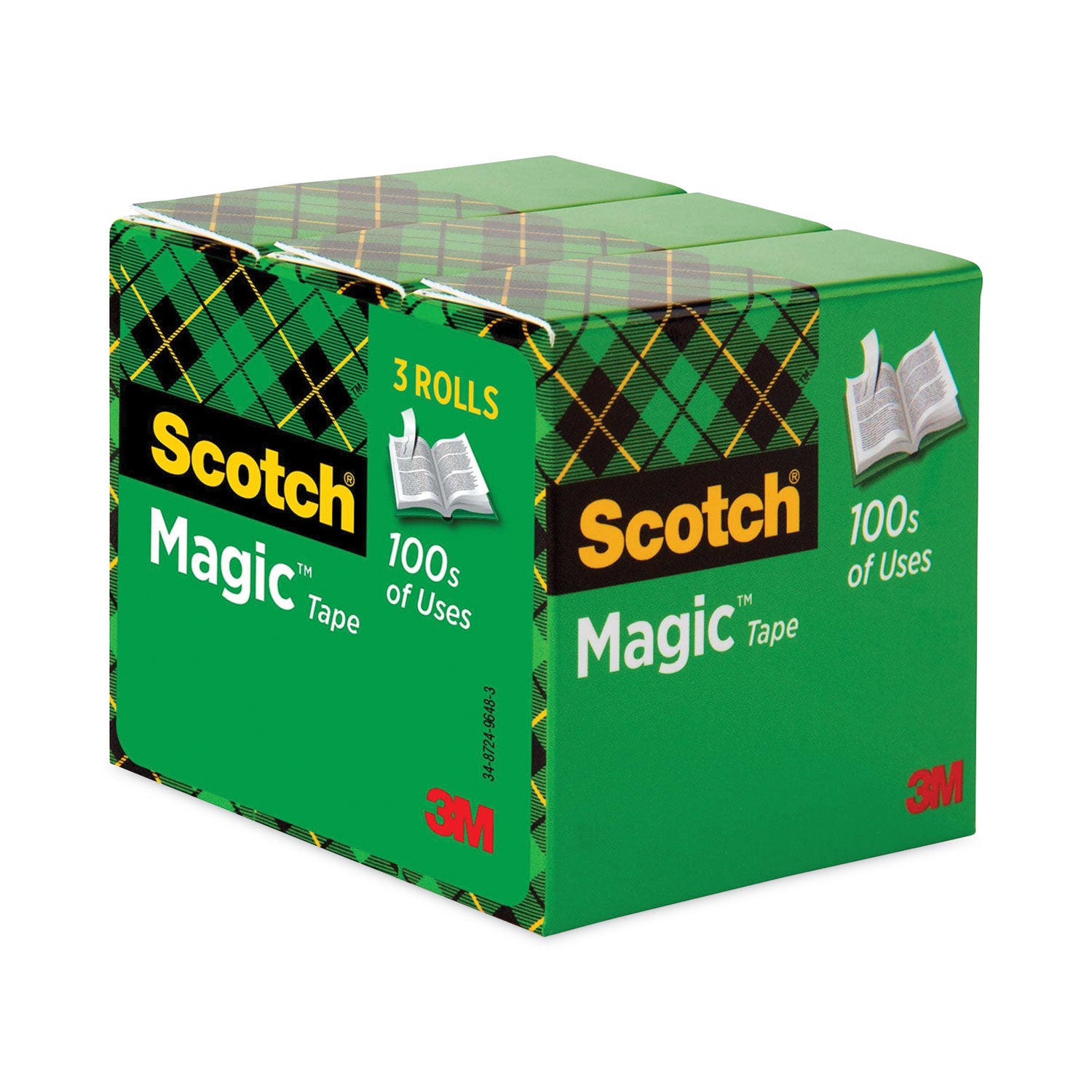 Scotch Magic Tape Refill, 3" Core, 1" x 72 yds, Clear, 3/Pack (810723PK)