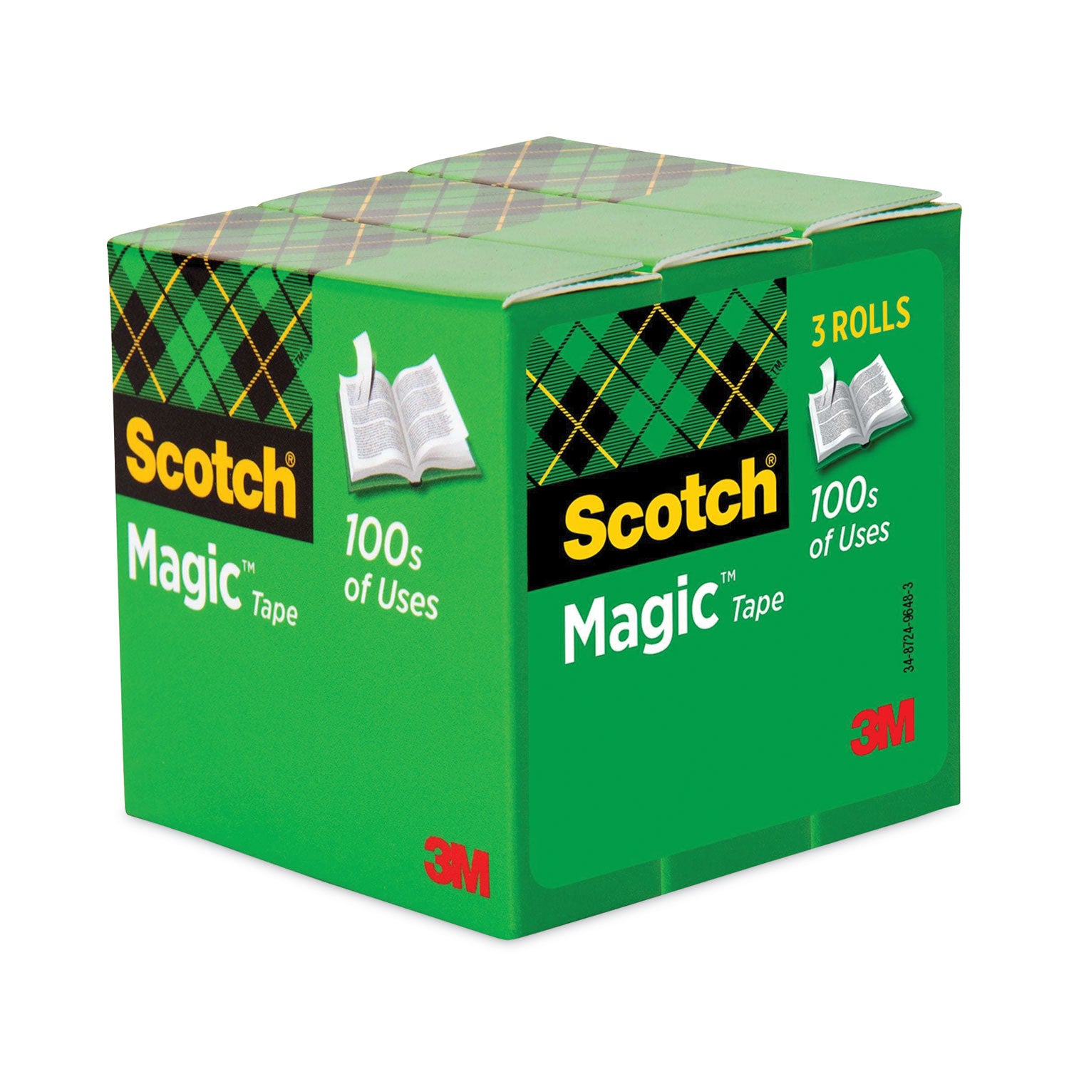 Scotch Magic Tape Refill, 3" Core, 1" x 72 yds, Clear, 3/Pack (810723PK)