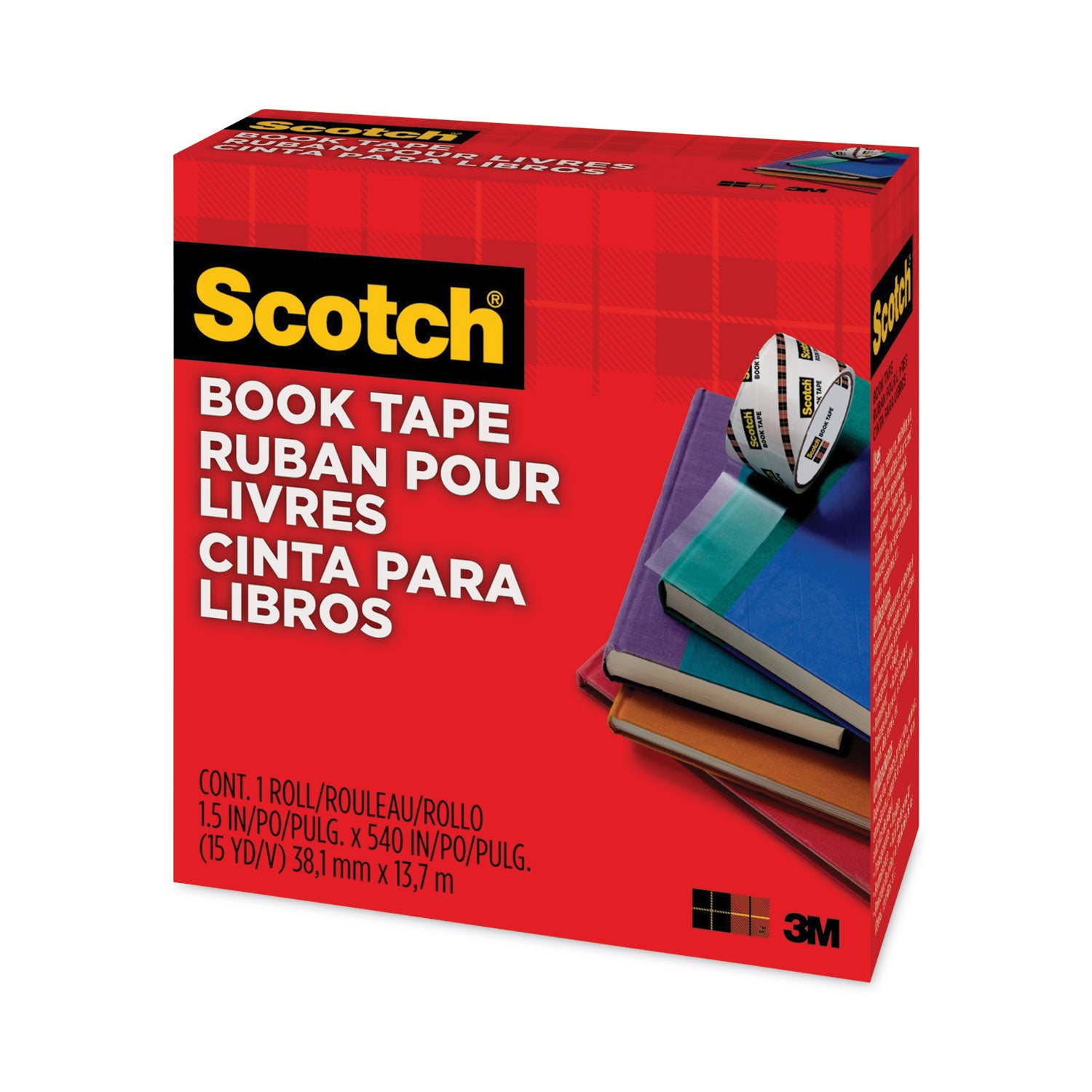 Scotch Book Tape, 3" Core, 1.5" x 15 yds, Clear (845112)