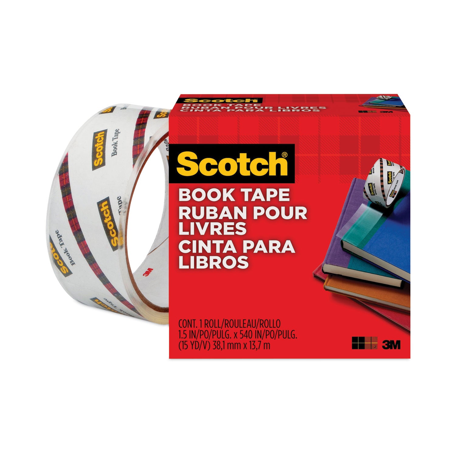 Scotch Book Tape, 3" Core, 1.5" x 15 yds, Clear (845112)