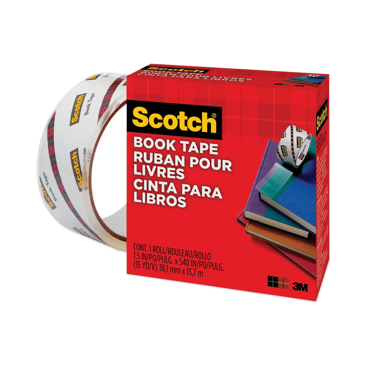 Scotch Book Tape, 3" Core, 1.5" x 15 yds, Clear (845112)