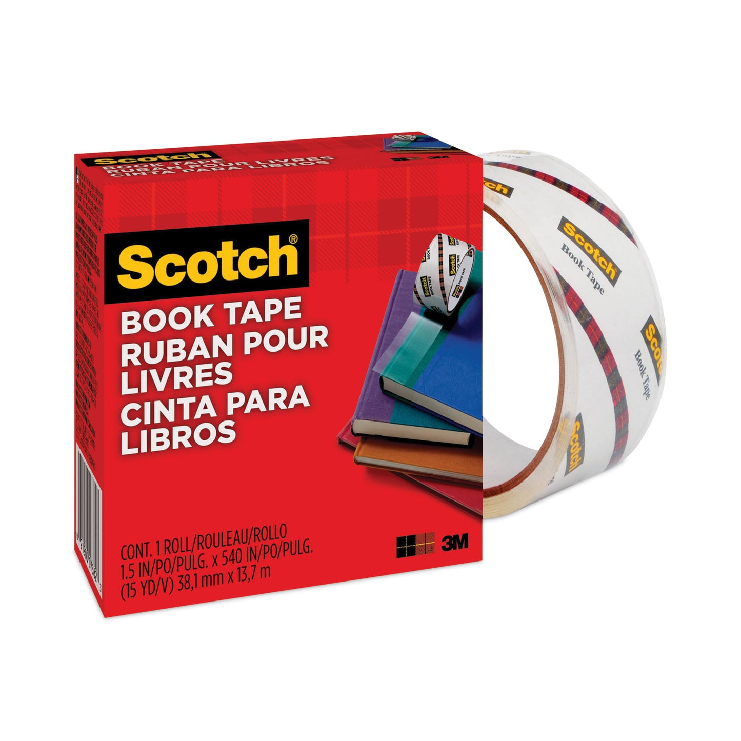 Scotch Book Tape, 3" Core, 1.5" x 15 yds, Clear (845112)