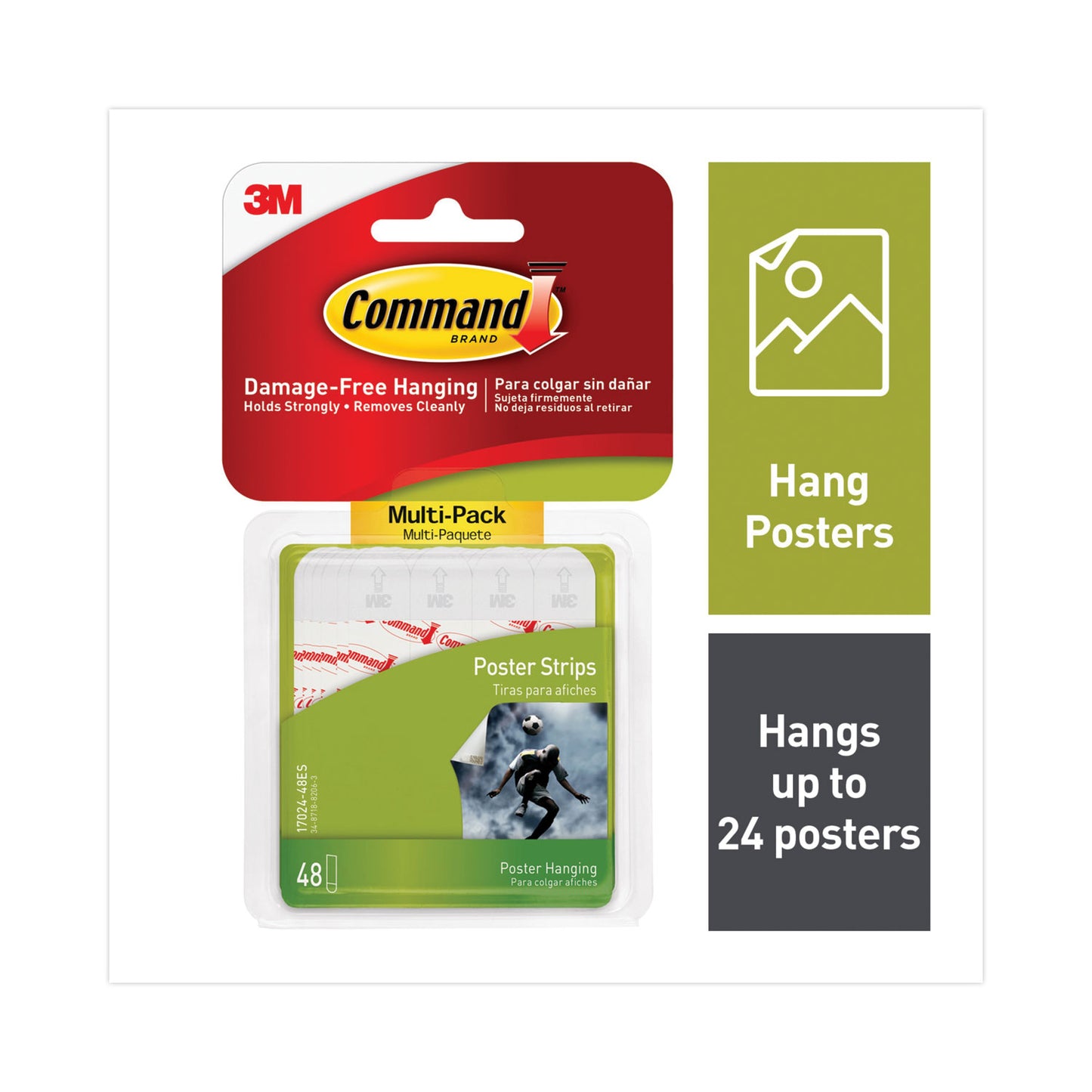 Command Poster Strips Value Pack, Removable, Holds Up to 1 lb, 0.63 x 1.75, White, 48/Pack (1702448ES)