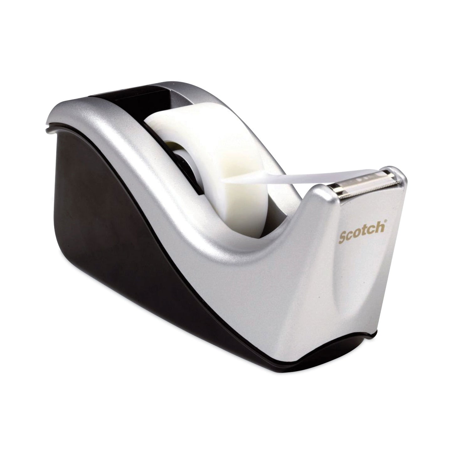 Scotch Value Desktop Tape Dispenser, Attached 1" Core, Black/Silver (C60ST)