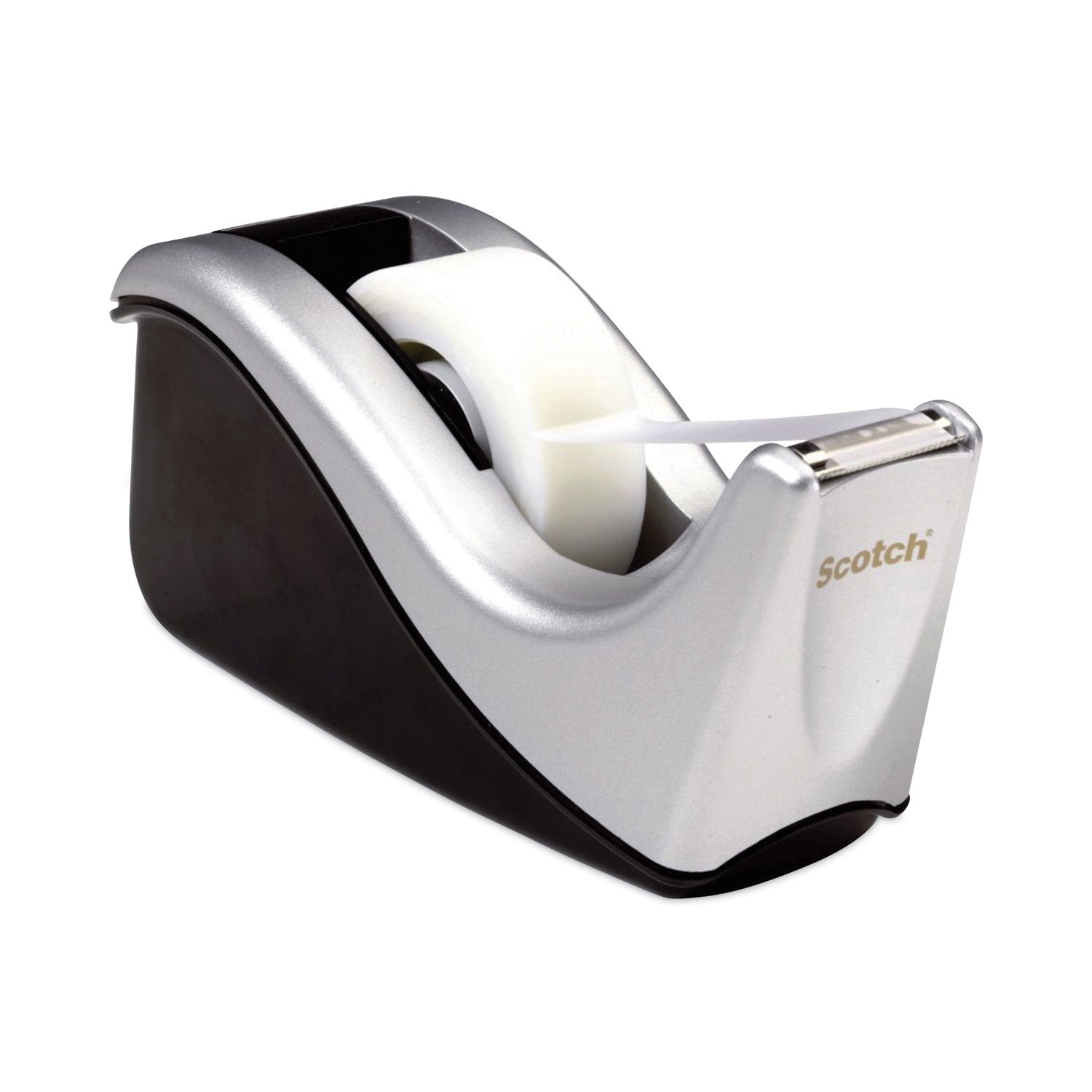 Scotch Value Desktop Tape Dispenser, Attached 1" Core, Black/Silver (C60ST)
