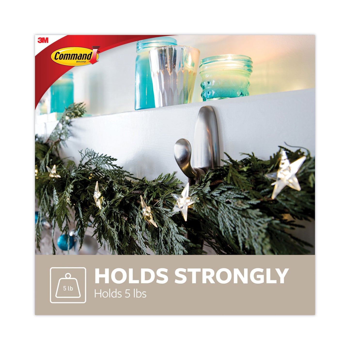 Command Adhesive Mount Metal Hook, Large, Brushed Nickel Finish, 5 lb Capacity, 1 Hook and 2 Strips/Pack (FC13BNES)