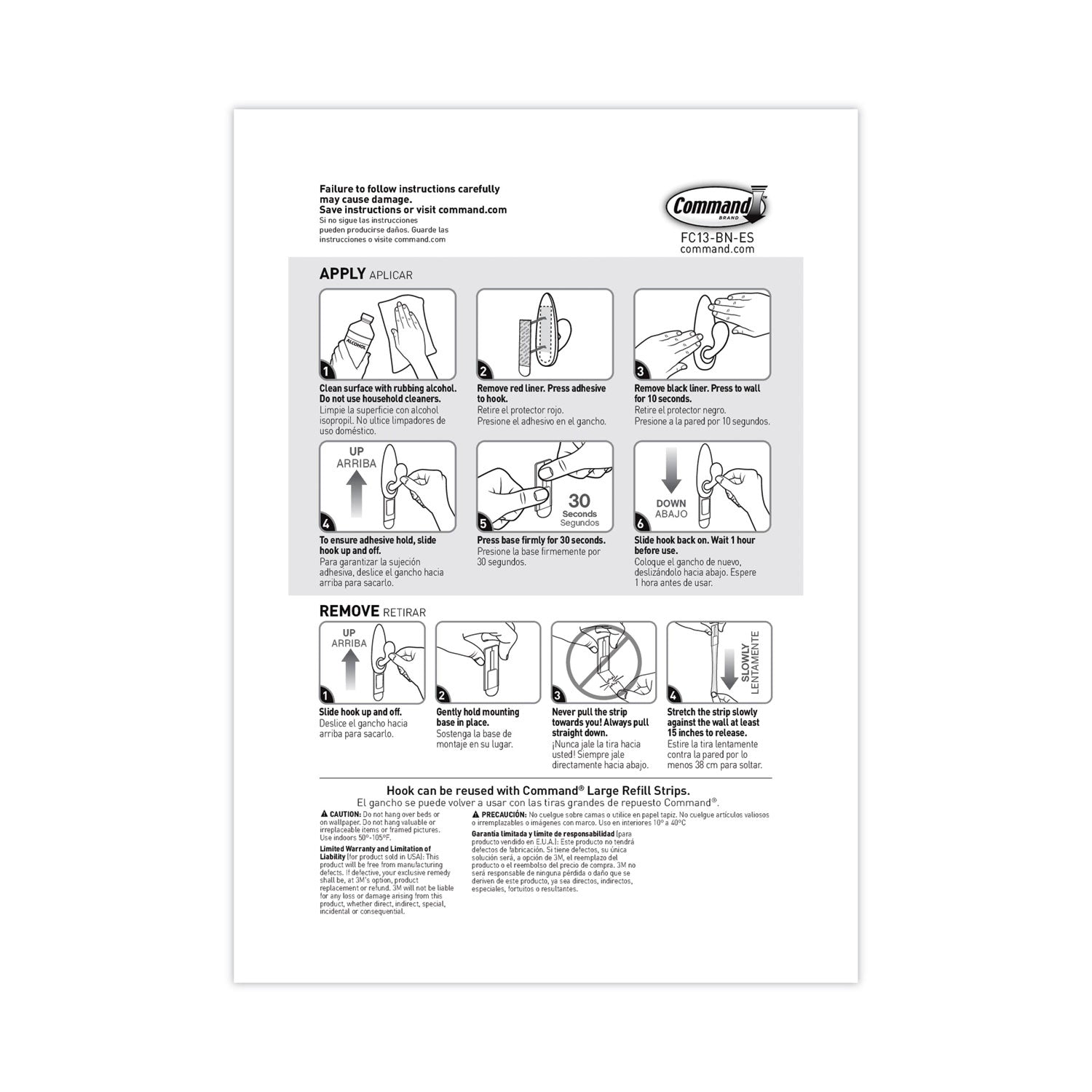 Command Adhesive Mount Metal Hook, Large, Brushed Nickel Finish, 5 lb Capacity, 1 Hook and 2 Strips/Pack (FC13BNES)