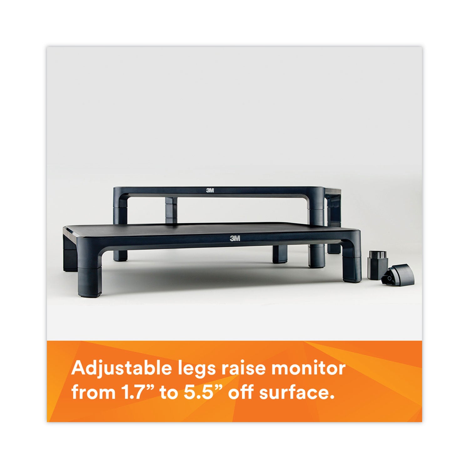 3M Adjustable Monitor Stand, 16" x 12" x 1.75" to 5.5", Black, Supports 20 lbs (MS85B)