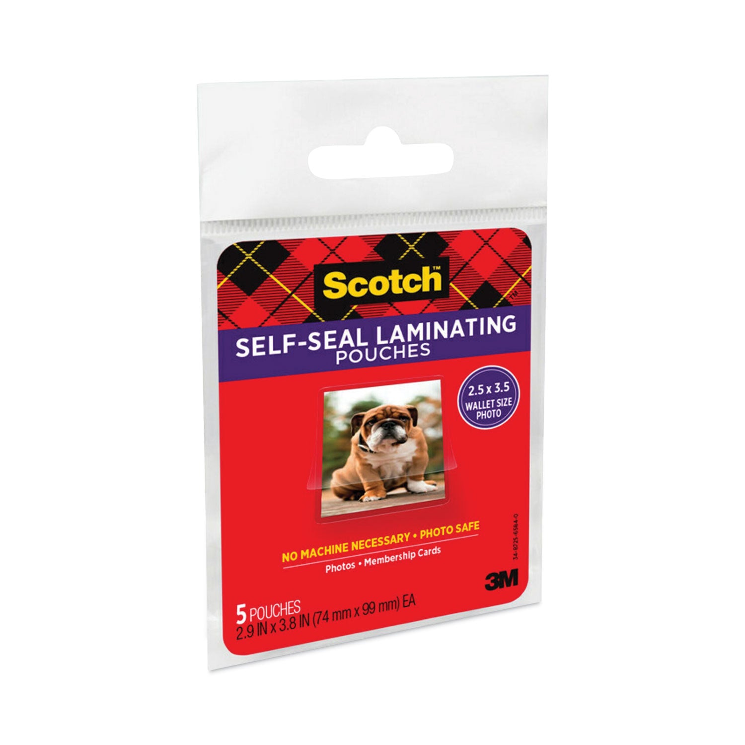 Scotch Self-Sealing Laminating Pouches, 9.5 mil, 2.81" x 3.75", Gloss Clear, 5/Pack (PL903G)