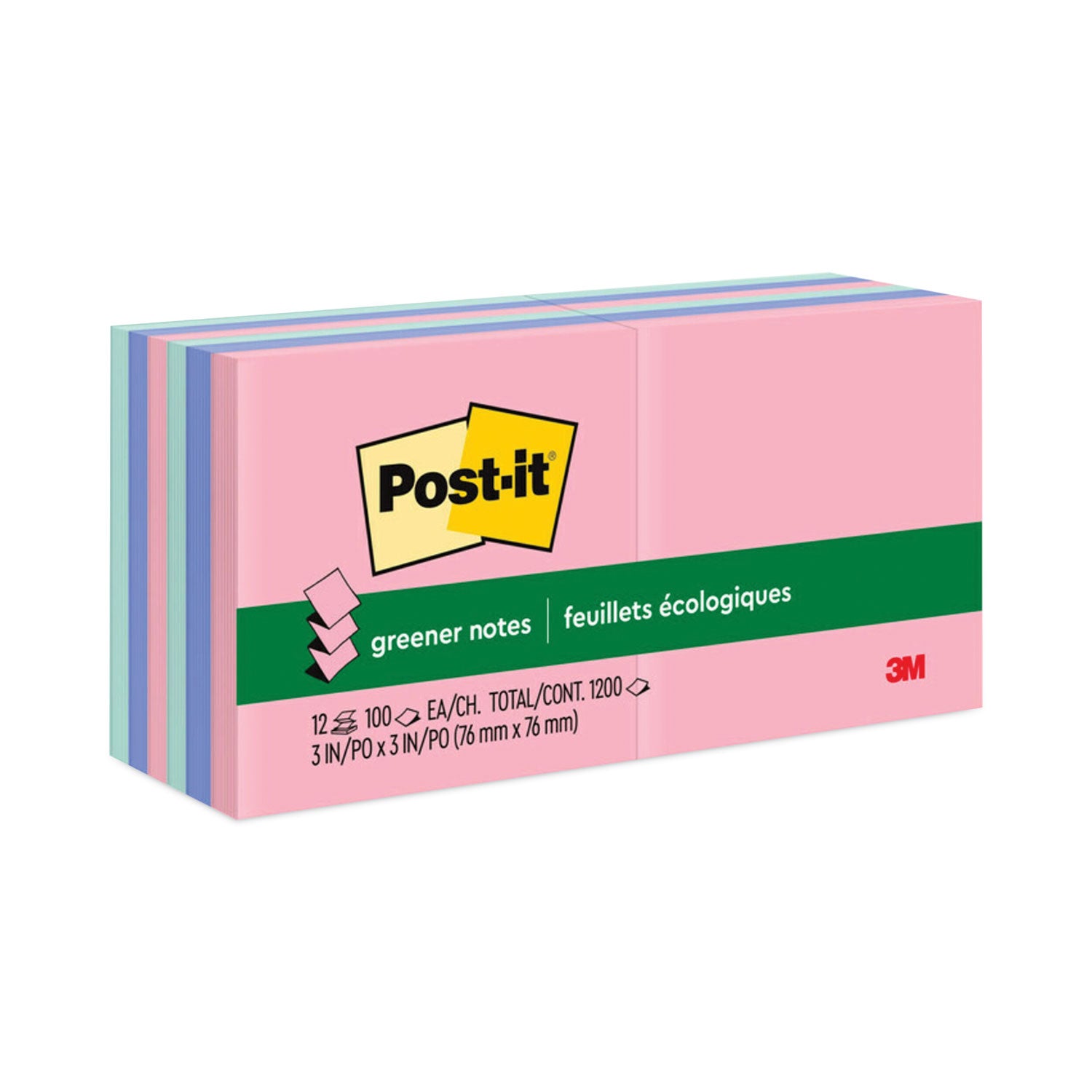 Post-it Original Recycled Pop-up Notes, 3 x 3, Sweet Sprinkles Collection Colors, 100 Sheets/Pad, 12 Pads/Pack (R330RP12AP)