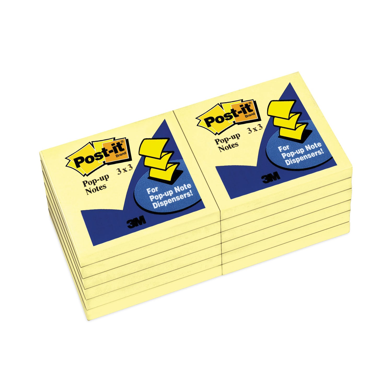 Post-it Original Canary Yellow Pop-up Refill, 3" x 3", Canary Yellow, 100 Sheets/Pad, 12 Pads/Pack (R330YW)