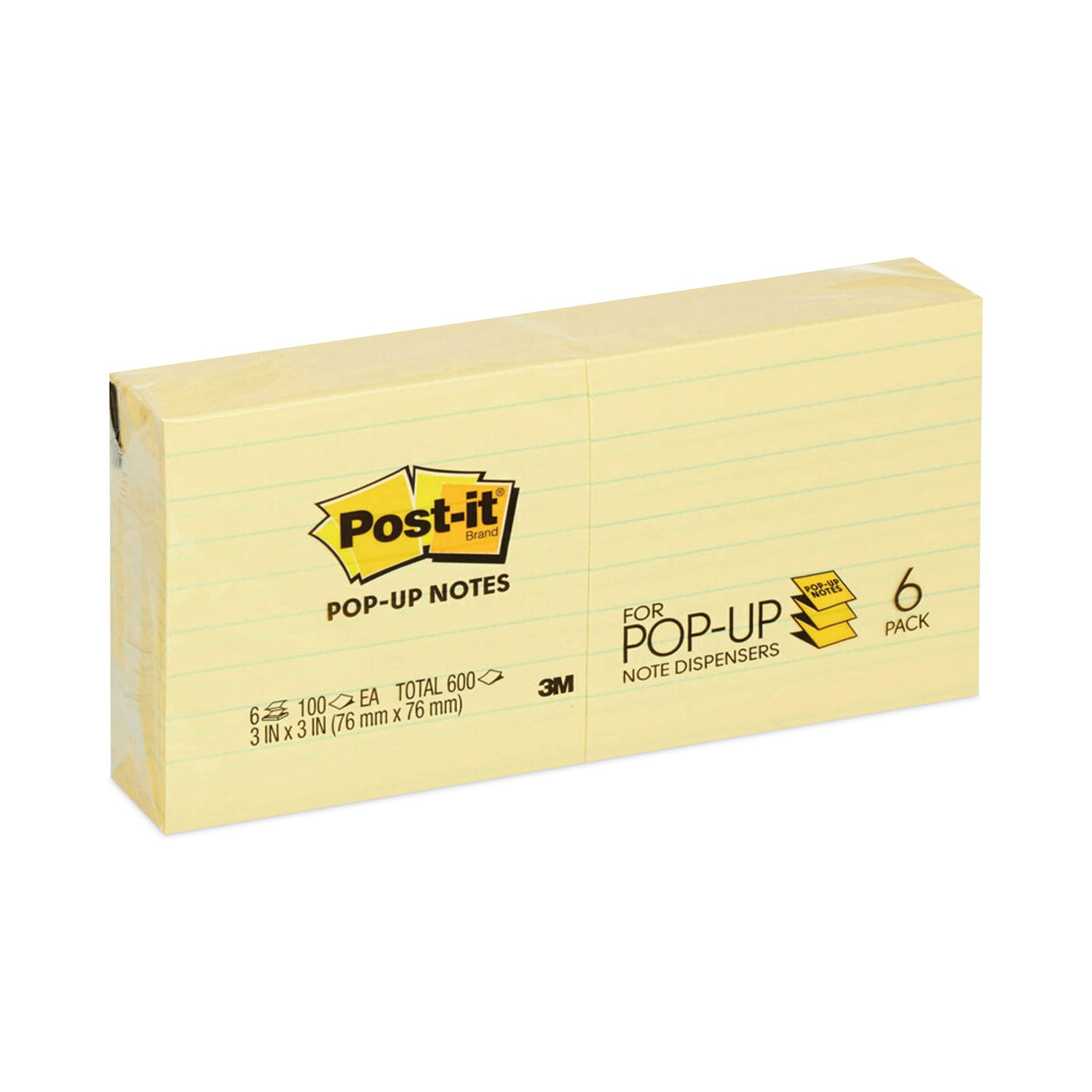 Post-it Original Canary Yellow Pop-up Refill, Note Ruled, 3" x 3", Canary Yellow, 100 Sheets/Pad, 6 Pads/Pack (R335YW)