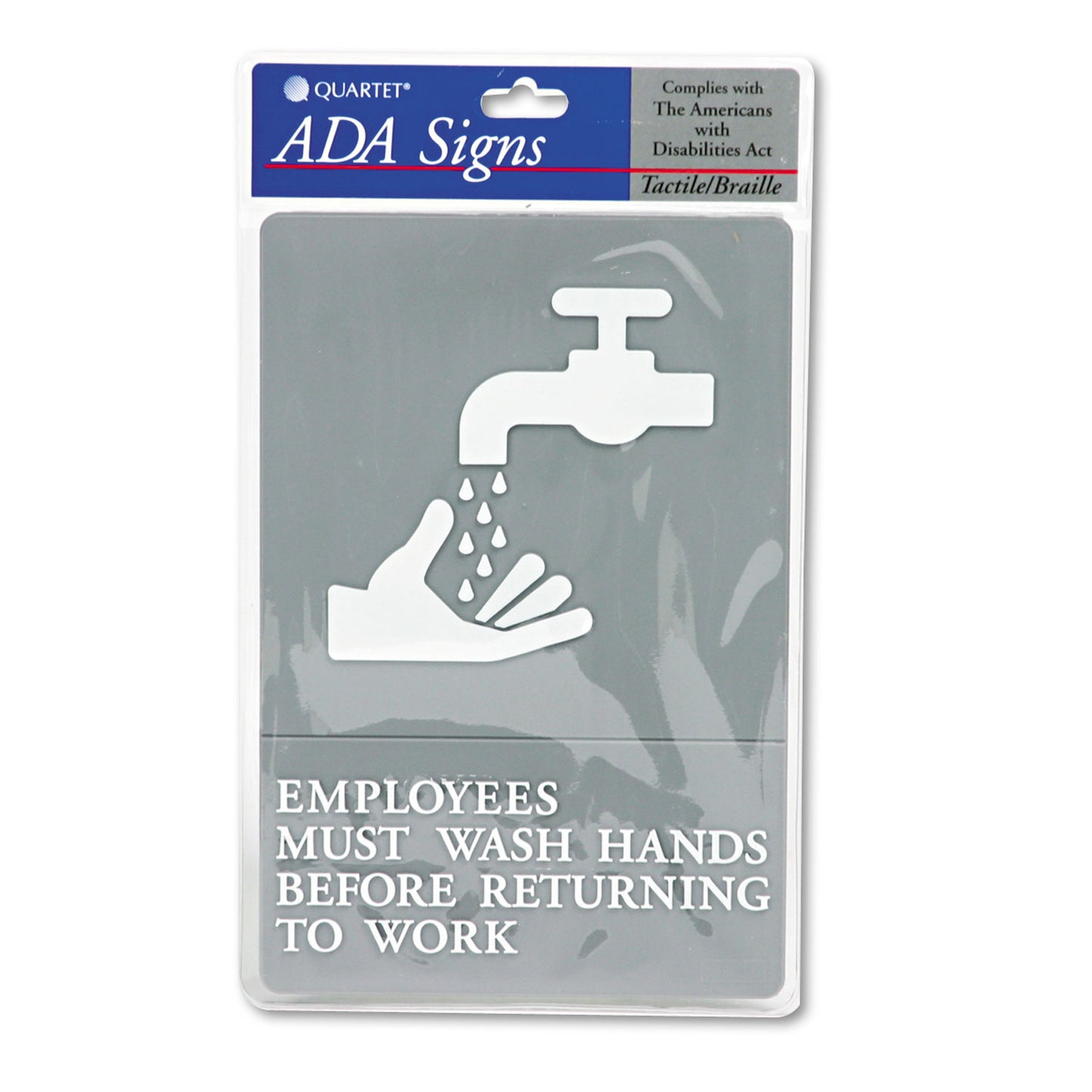 Headline ADA Sign, EMPLOYEES MUST WASH HANDS... Tactile Symbol/Braille, 6 x 9, Gray (4726)