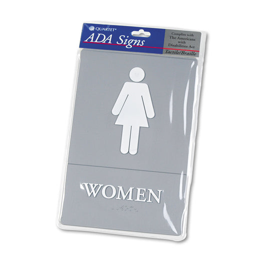 Headline ADA Sign, Women Restroom Symbol w/Tactile Graphic, Molded Plastic, 6 x 9, Gray (4816)