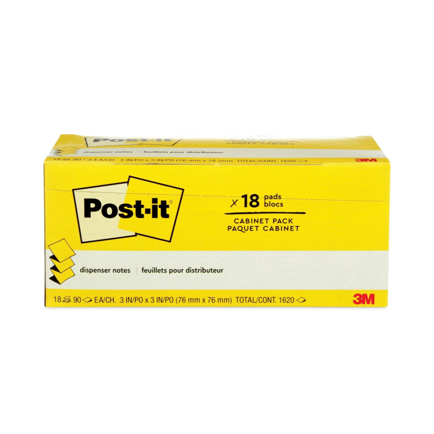 Post-it Original Canary Yellow Pop-up Refill Cabinet Pack, 3" x 3", Canary Yellow, 90 Sheets/Pad, 18 Pads/Pack (R33018CP)