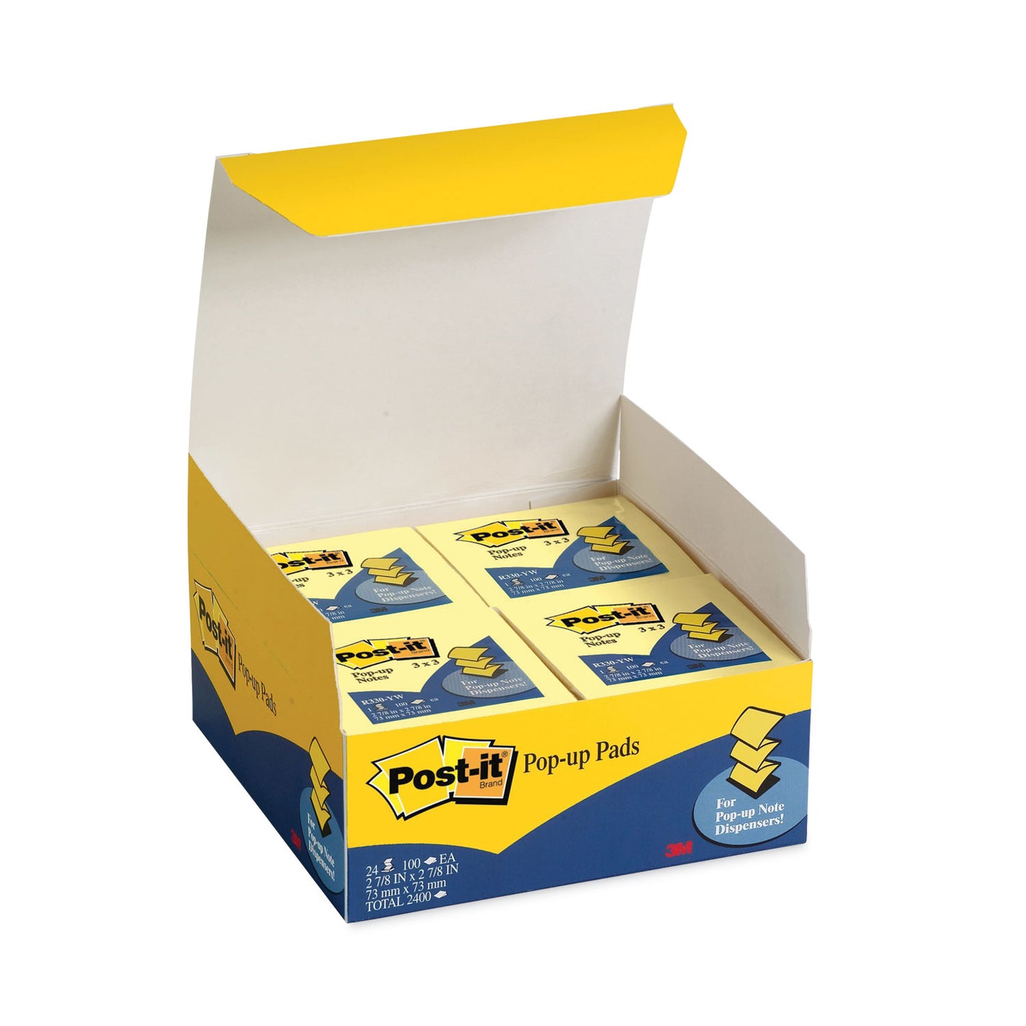 Post-it Original Canary Yellow Pop-up Refill Value Pack, 3" x 3", Canary Yellow, 100 Sheets/Pad, 24 Pads/Pack (R33024VAD)