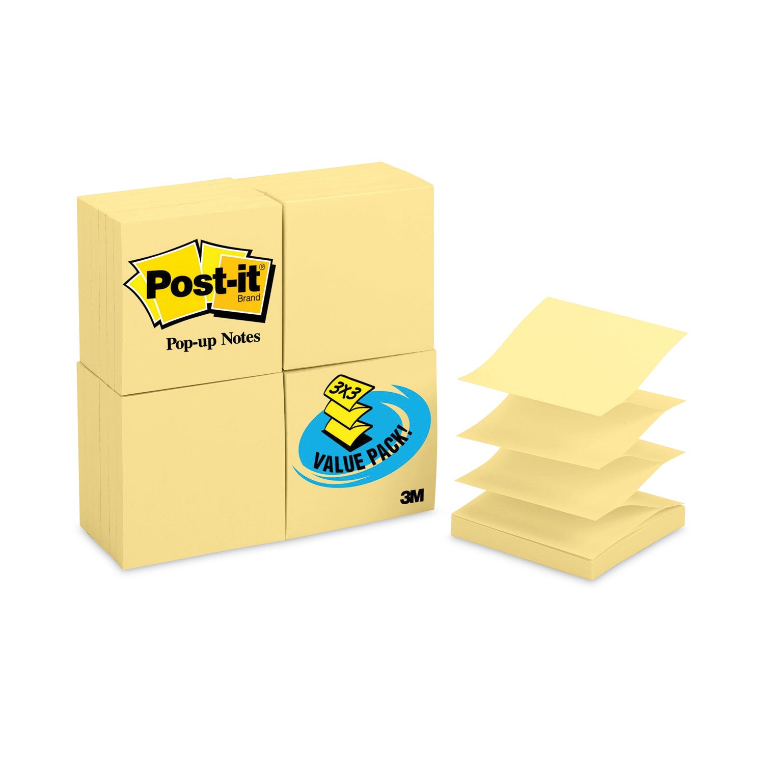 Post-it Original Canary Yellow Pop-up Refill Value Pack, 3" x 3", Canary Yellow, 100 Sheets/Pad, 24 Pads/Pack (R33024VAD)