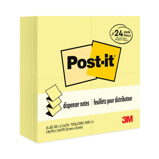 Post-it Original Canary Yellow Pop-up Refill Value Pack, 3" x 3", Canary Yellow, 100 Sheets/Pad, 24 Pads/Pack (R33024VAD)