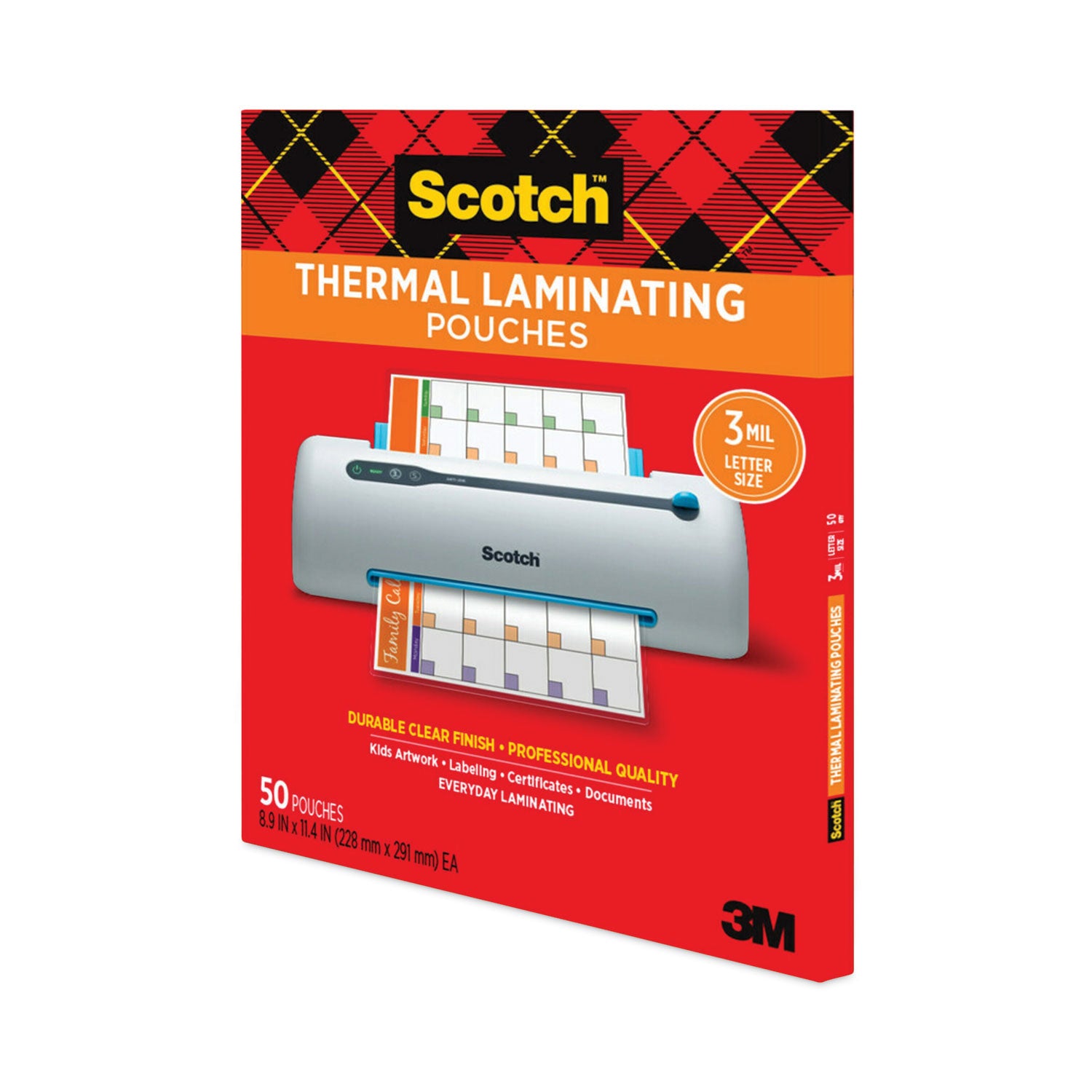 Scotch Laminating Pouches, 3 mil, 9" x 11.5", Gloss Clear, 50/Pack (TP385450)