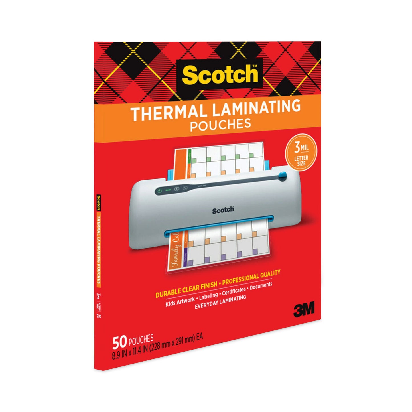 Scotch Laminating Pouches, 3 mil, 9" x 11.5", Gloss Clear, 50/Pack (TP385450)