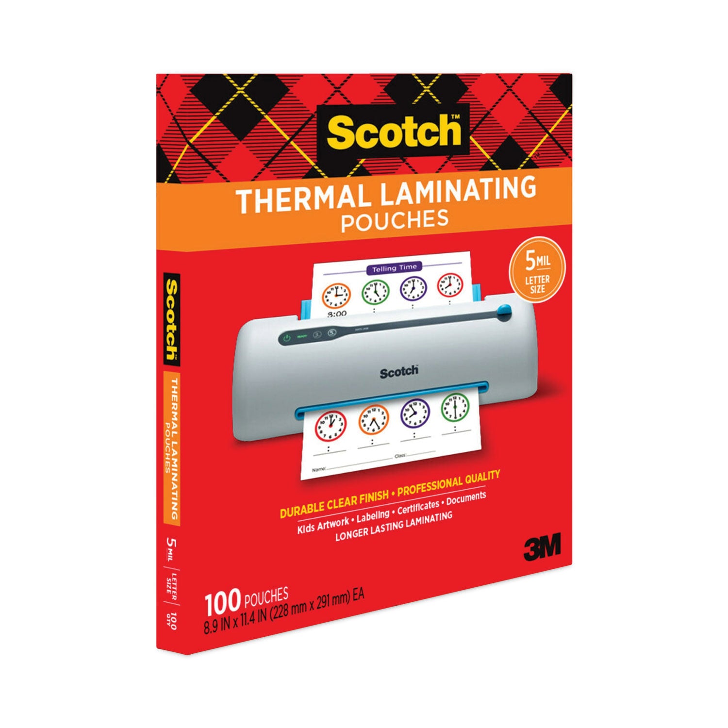 Scotch Laminating Pouches, 5 mil, 9" x 11.5", Gloss Clear, 100/Pack (TP5854100)