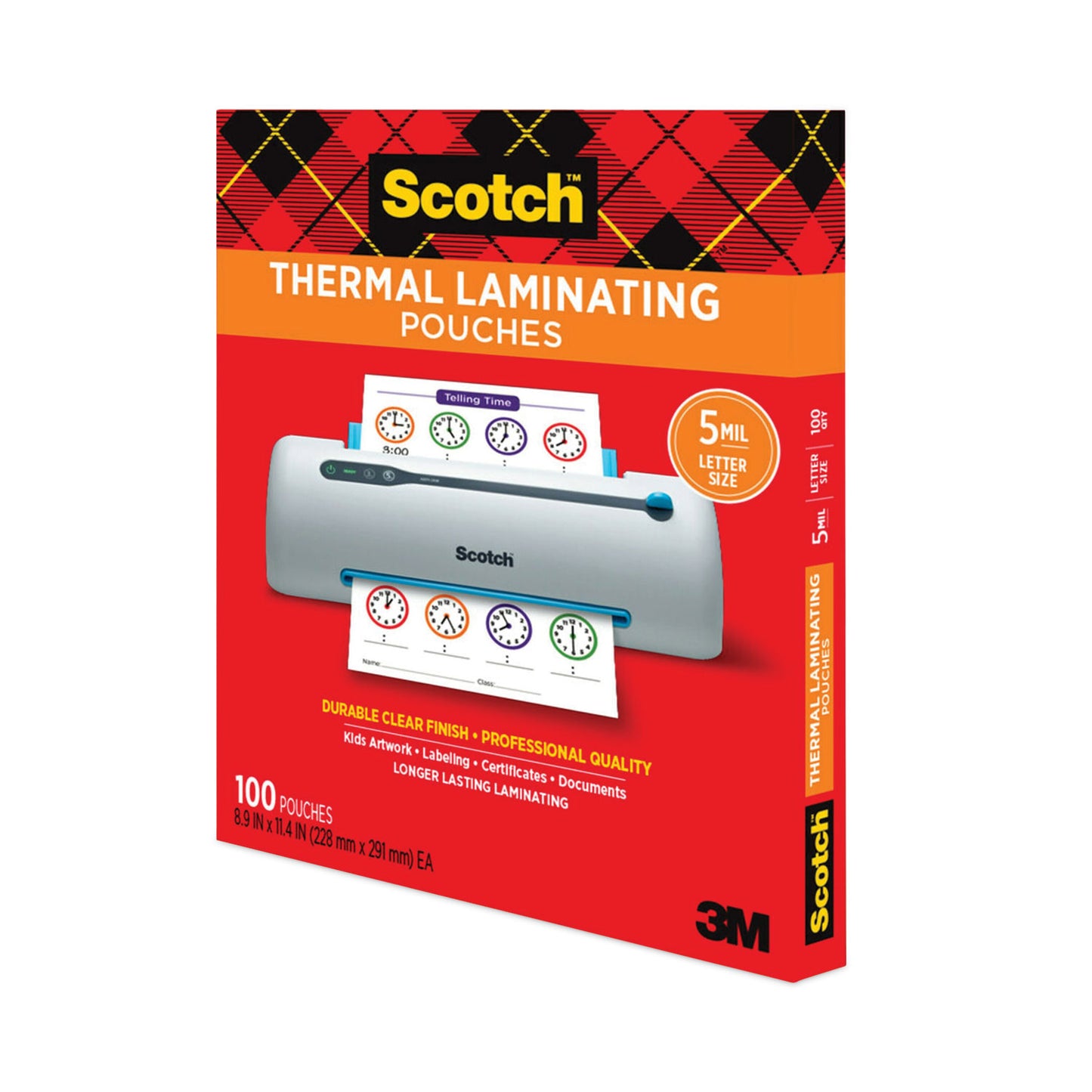 Scotch Laminating Pouches, 5 mil, 9" x 11.5", Gloss Clear, 100/Pack (TP5854100)