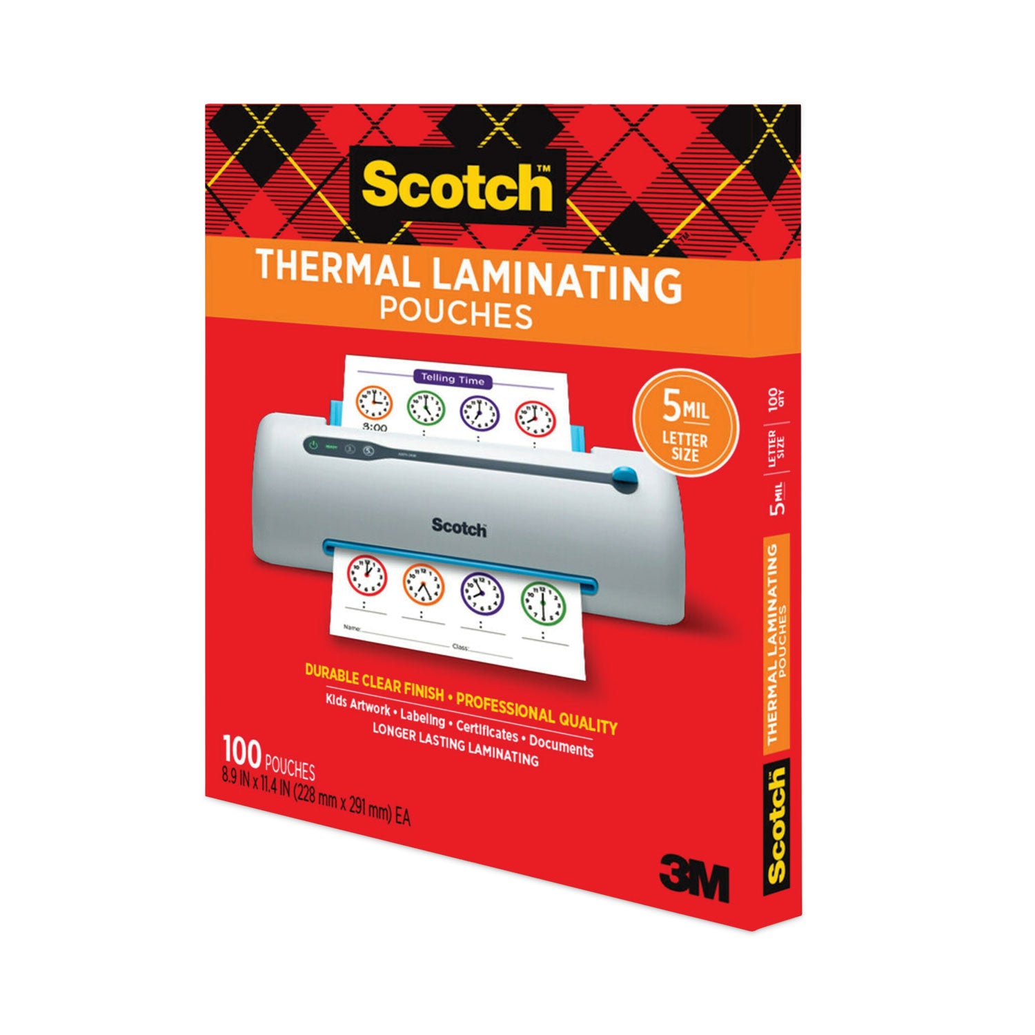 Scotch Laminating Pouches, 5 mil, 9" x 11.5", Gloss Clear, 100/Pack (TP5854100)