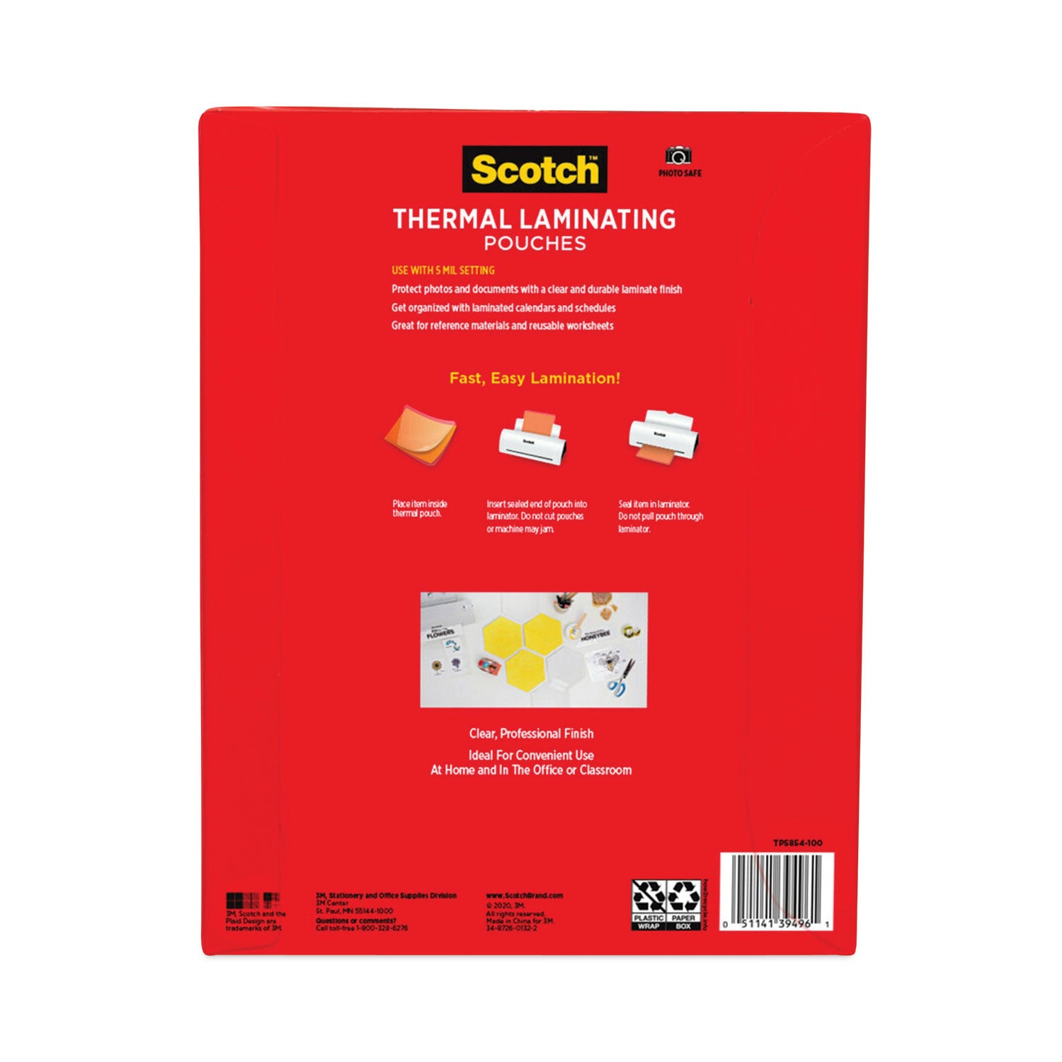 Scotch Laminating Pouches, 5 mil, 9" x 11.5", Gloss Clear, 100/Pack (TP5854100)