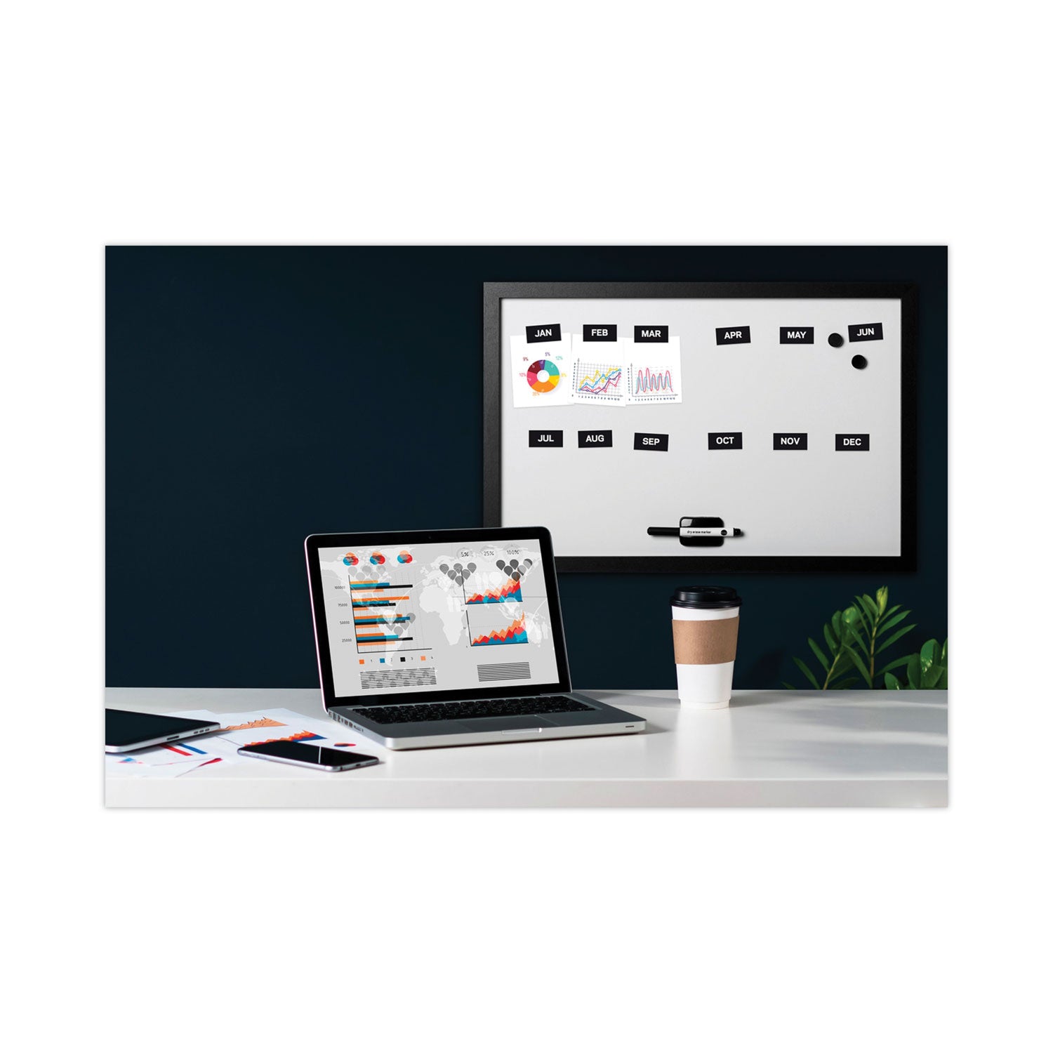 MasterVision Interchangeable Magnetic Board Accessories, Months of Year, Black/White, 2" x 1", 12 Pieces (FM1108)