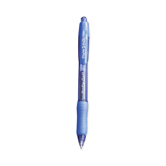 Paper Mate Profile Gel Pen, Retractable, Fine 0.5 mm, Blue Ink, Translucent Blue Barrel, Dozen (2102130)