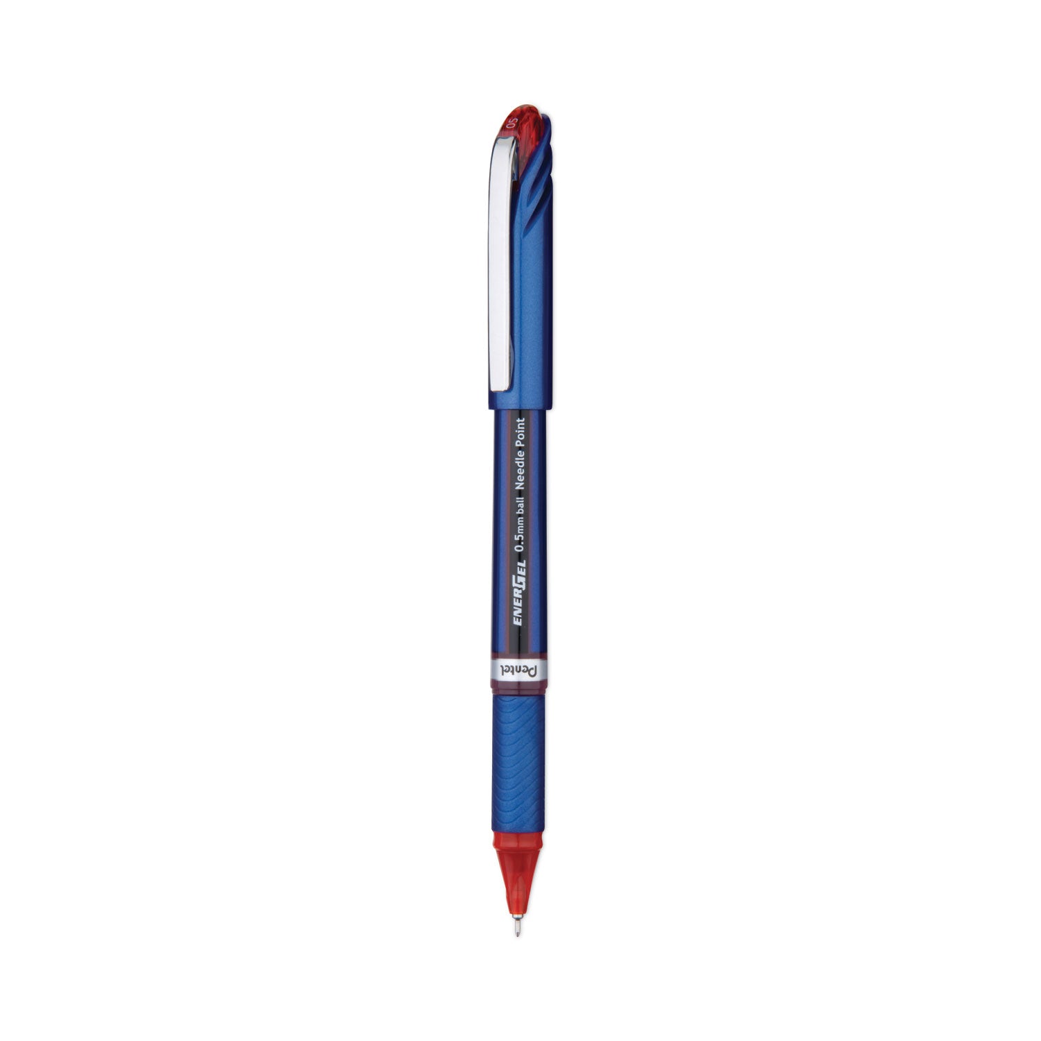 Pentel EnerGel NV Gel Pen, Stick, Fine 0.5 mm Needle Tip, Red Ink, Blue/Red Barrel, Dozen (BLN25B)