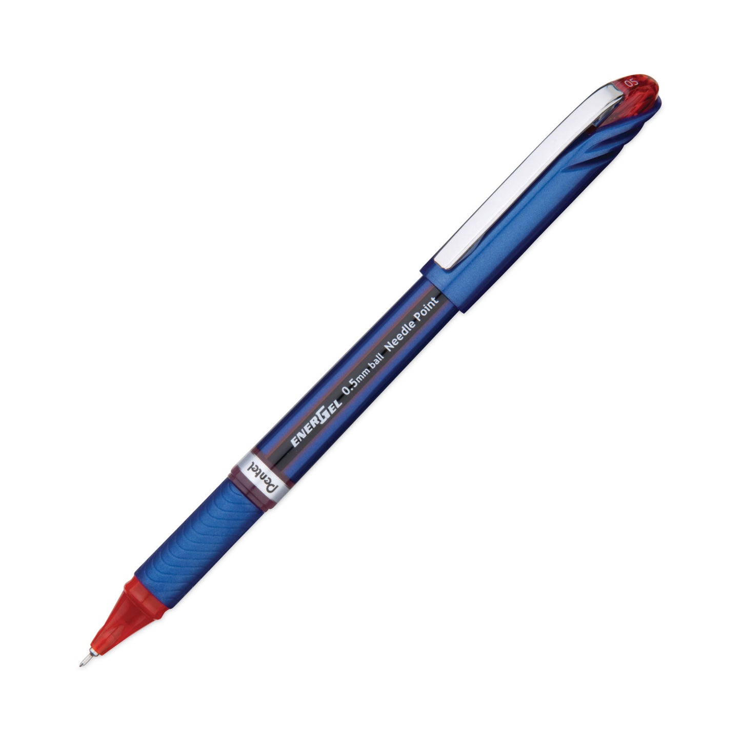 Pentel EnerGel NV Gel Pen, Stick, Fine 0.5 mm Needle Tip, Red Ink, Blue/Red Barrel, Dozen (BLN25B)