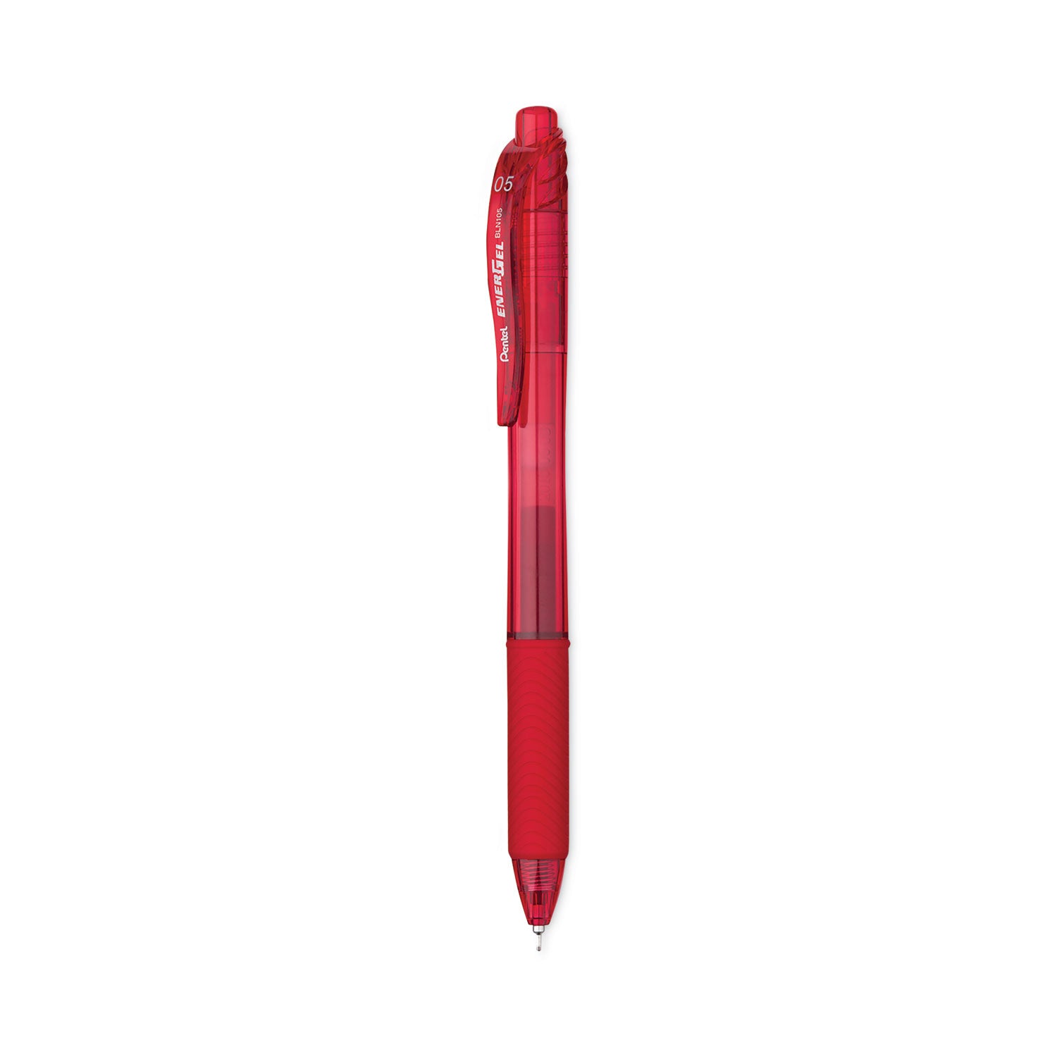 Pentel EnerGel-X Gel Pen, Retractable, Fine 0.5 mm Needle Tip, Red Ink, Translucent Red/Red Barrel, Dozen (BLN105B)