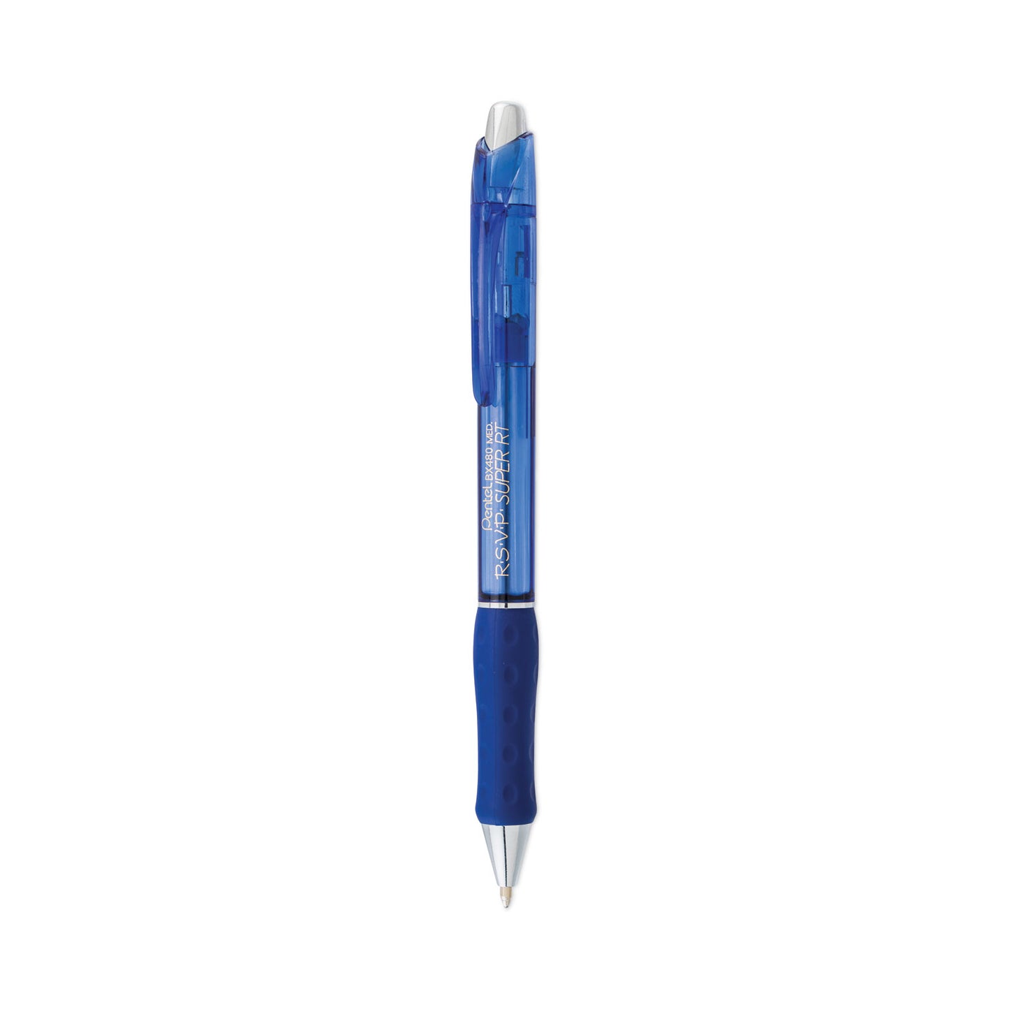 Pentel R.S.V.P. Super RT Ballpoint Pen, Retractable, Medium 1 mm, Blue Ink, Translucent Blue/Blue Barrel, Dozen (BX480C)