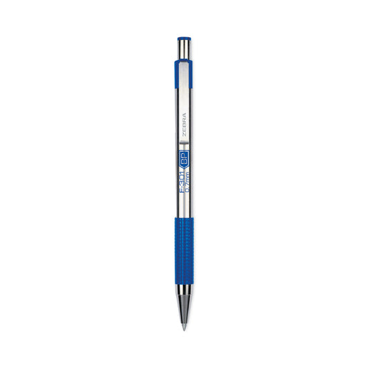 Zebra F-301 Ballpoint Pen, Retractable, Fine 0.7 mm, Blue Ink, Stainless Steel/Blue Barrel, 2/Pack (27122)