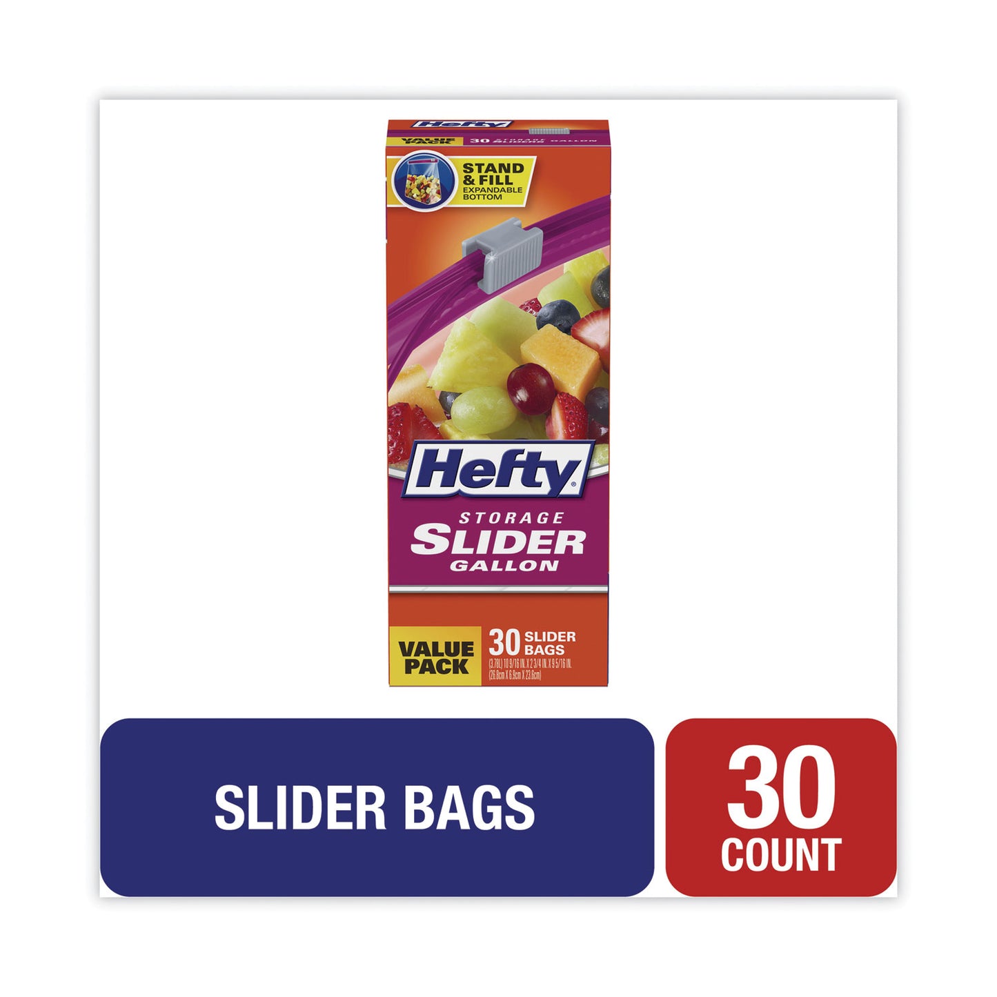 Hefty Slider Stand and Fill Food Storage Bags, Gallon, 10.56" x 11", Clear, 30/Box (R88071)