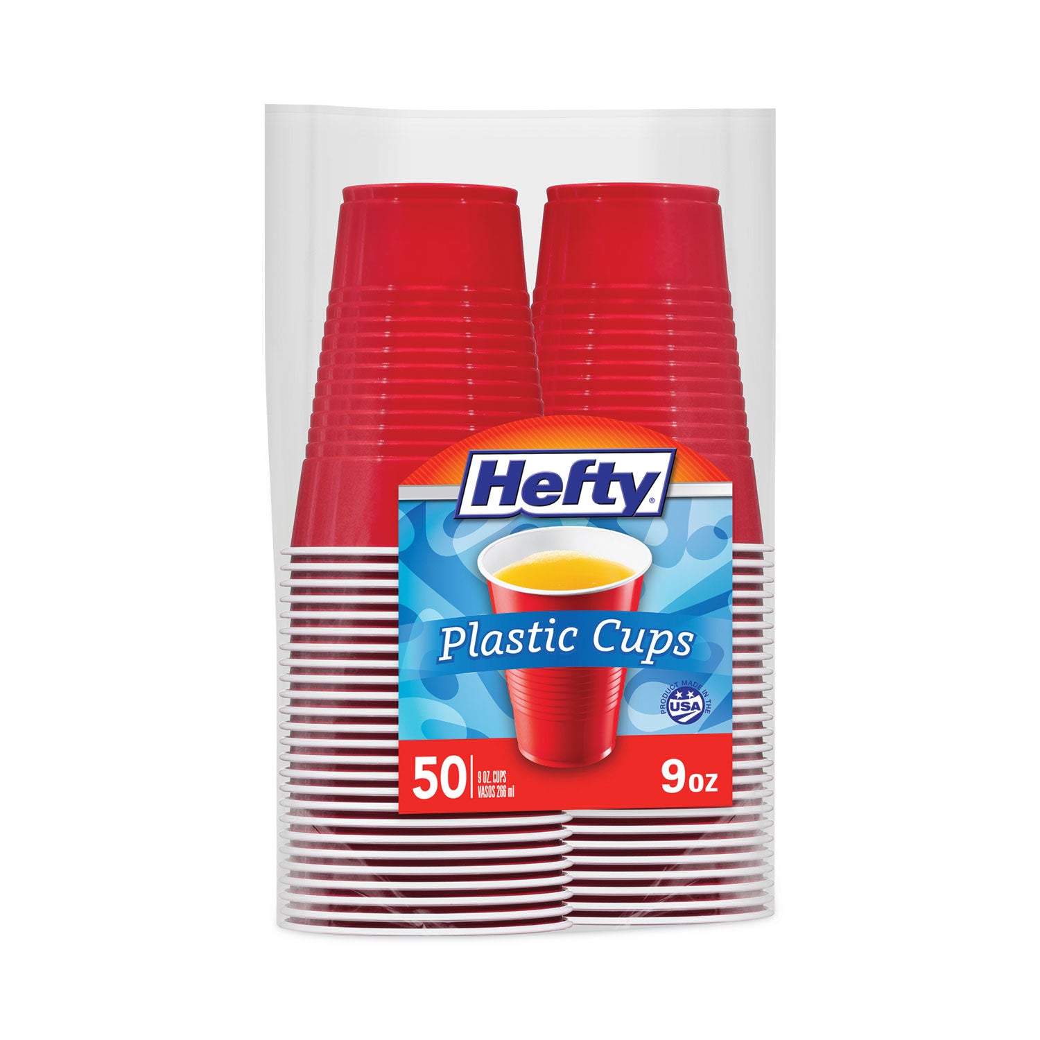 Hefty Easy Grip Disposable Plastic Party Cups, 9 oz, Red, 50/Pack (C20950)