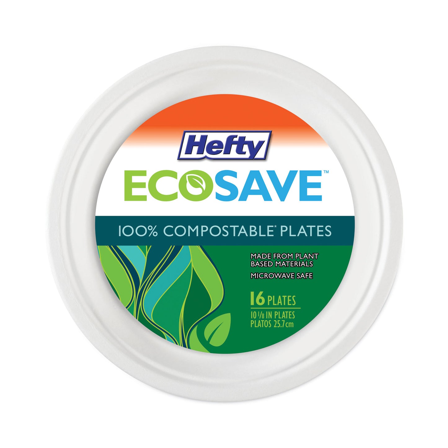 Hefty ECOSAVE Tableware, Plate, Bagasse, 10.13" dia, White, 16/Pack (D71016PK)