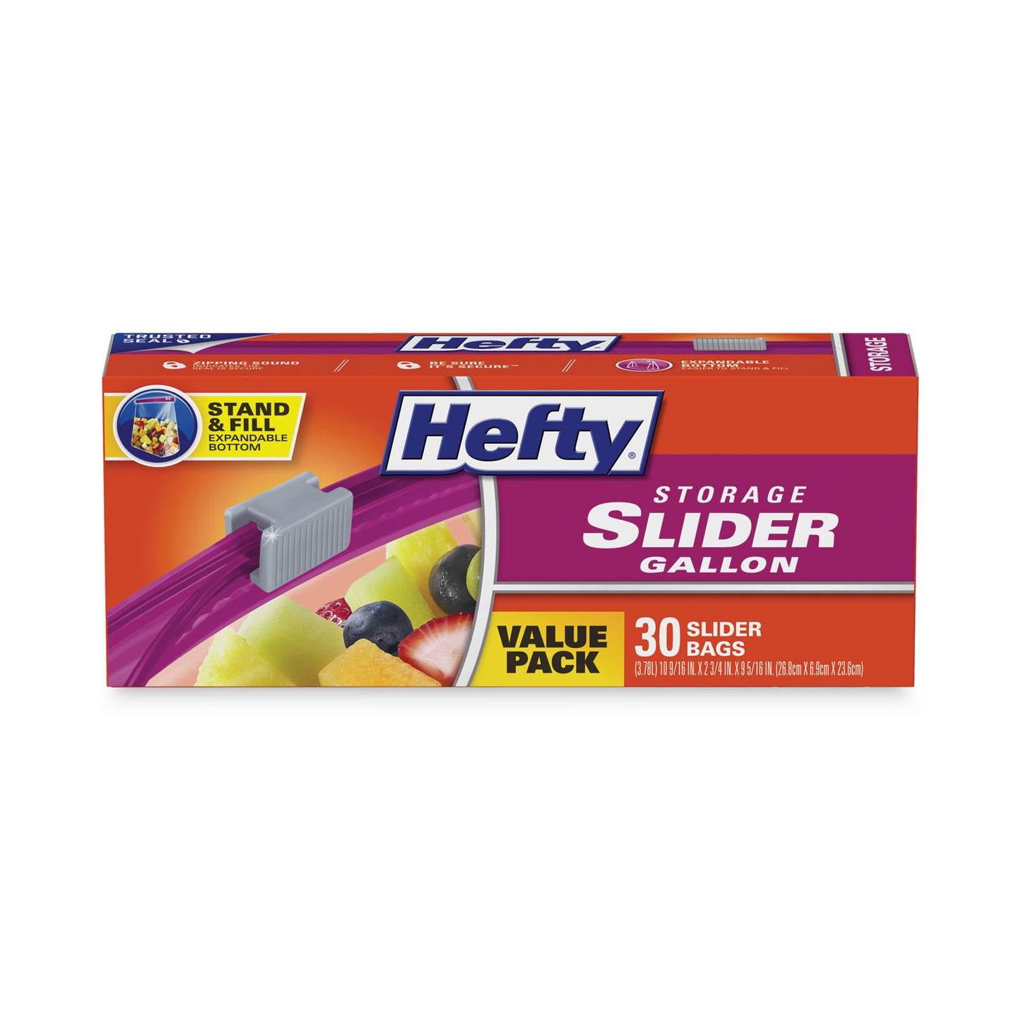 Hefty Slider Stand and Fill Food Storage Bags, Gallon, 10.56" x 11", Clear, 30/Box (R88071)