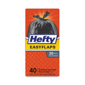 Hefty Easy Flaps Trash Bags, Tie-Flap, 30 gal, 1.05 mil, 30" x 33", Black, 40/Box (E27744)