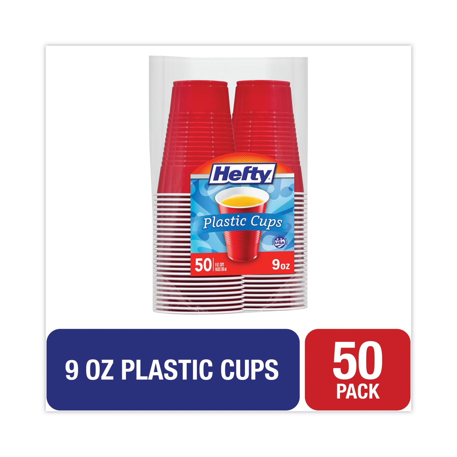 Hefty Easy Grip Disposable Plastic Party Cups, 9 oz, Red, 50/Pack (C20950)