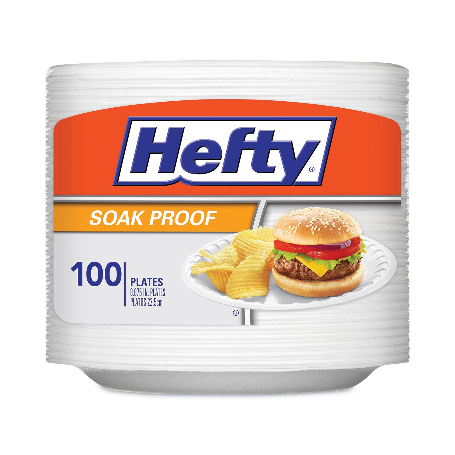 Hefty Soak Proof Tableware, Foam Plates, 8.88" dia, White, 100/Pack (D28100)