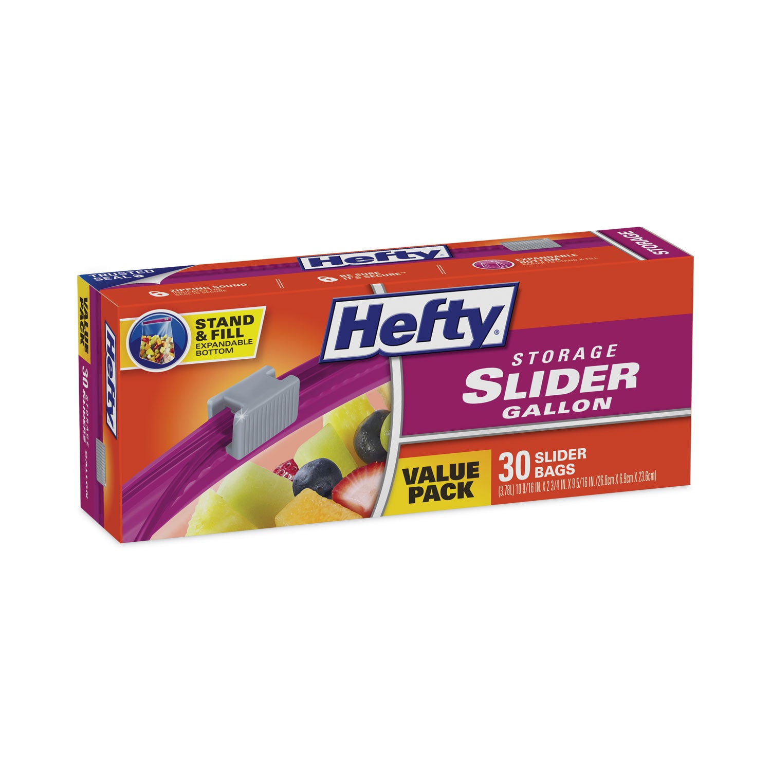 Hefty Slider Stand and Fill Food Storage Bags, Gallon, 10.56" x 11", Clear, 30/Box (R88071)