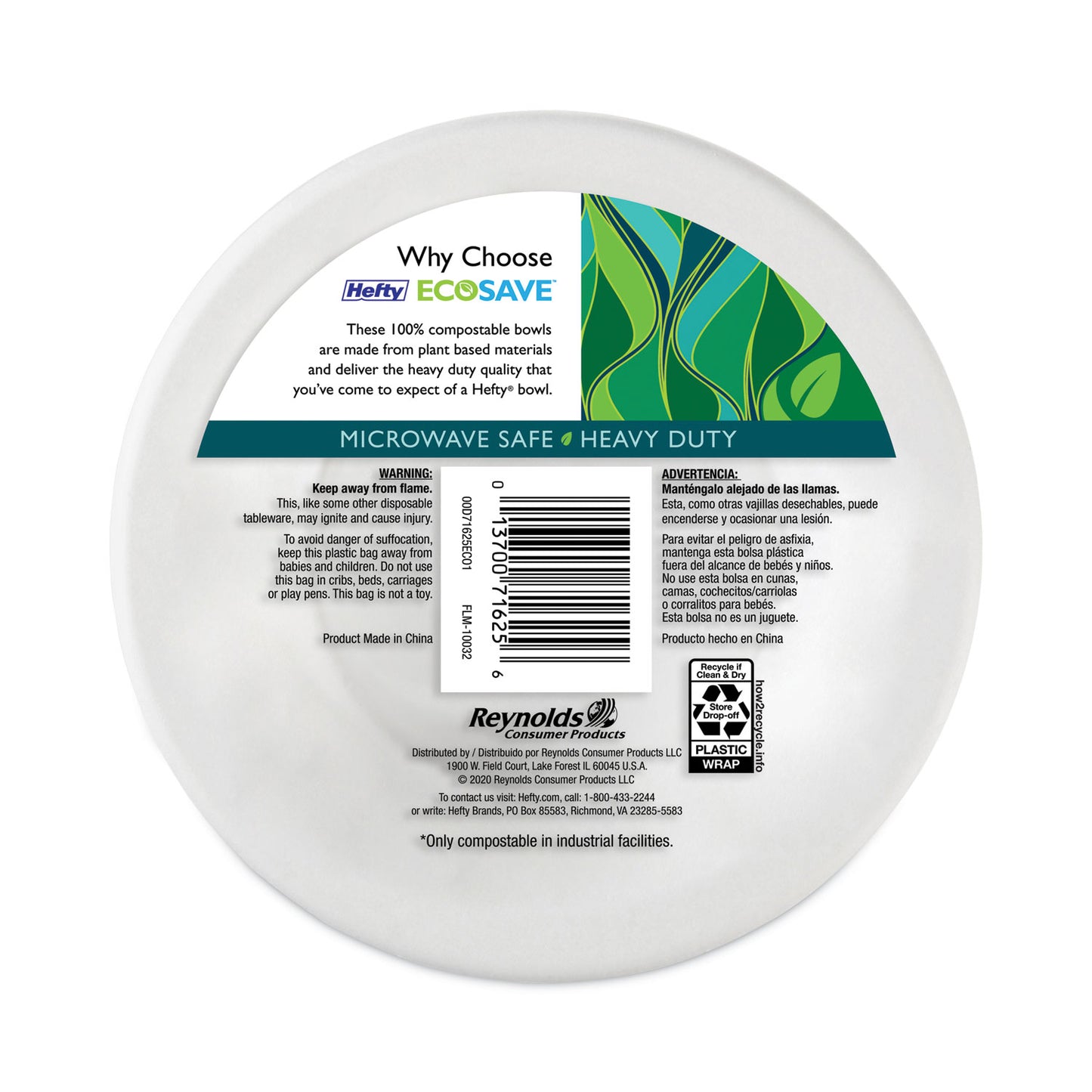 Hefty ECOSAVE Tableware, Plate, Bagasse,  6.75" dia, White, 30/Pack (D77300PK)