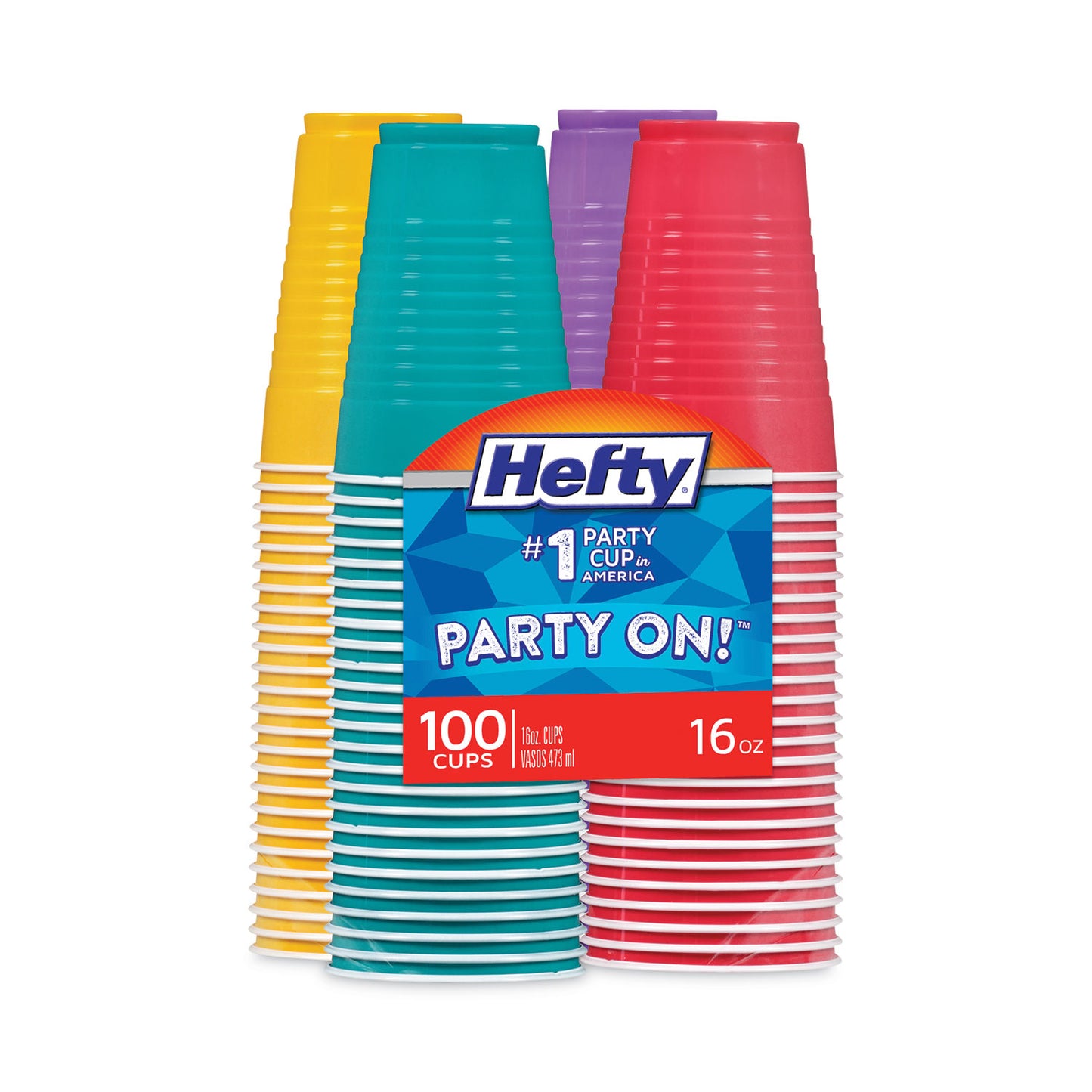 Hefty Easy Grip Disposable Plastic Party Cups, 16 oz, Assorted Colors, 100/Pack (C21637)