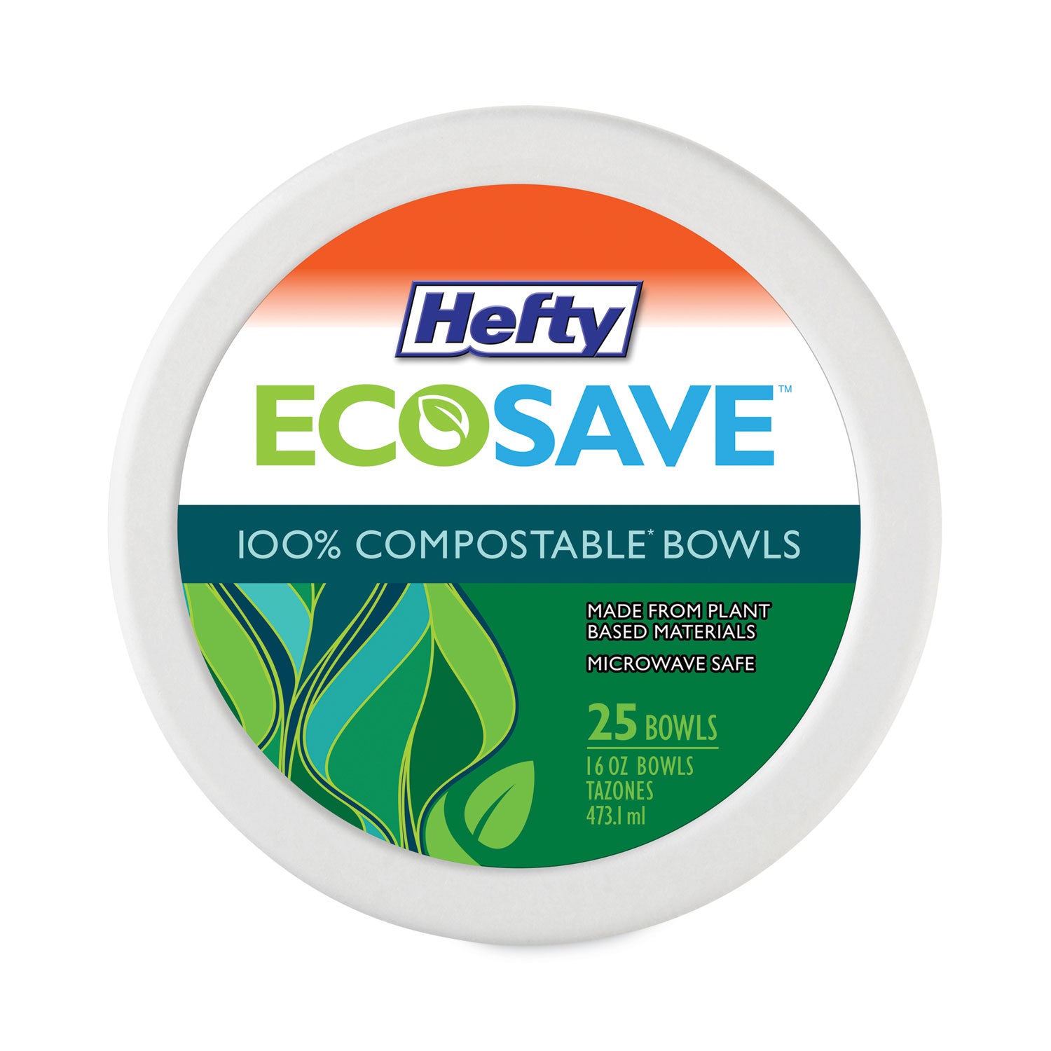 Hefty ECOSAVE Tableware, Bowl, Bagasse, 16 oz, White, 25/Pack (D71625PK)