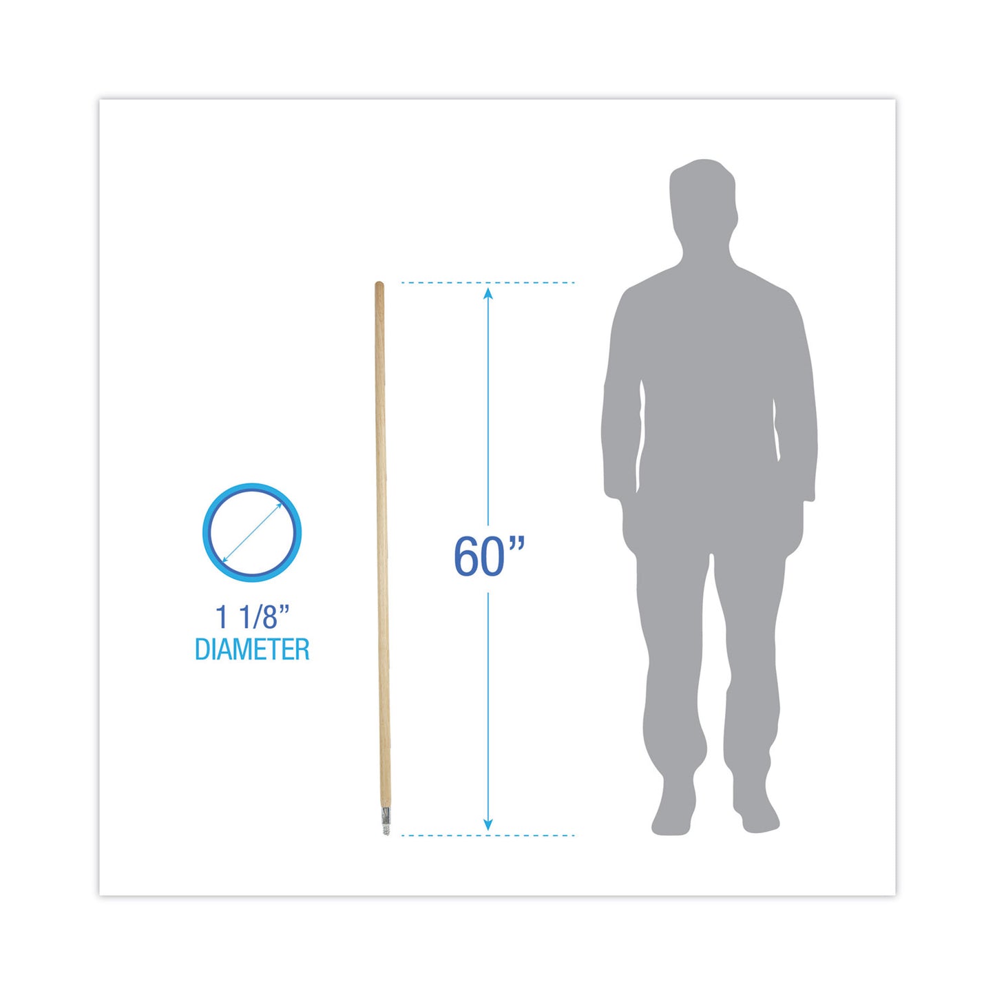 Boardwalk Metal Tip Threaded Hardwood Broom Handle, 1.13" dia x 60", Natural (138)