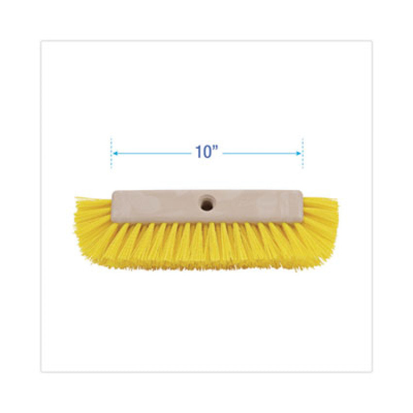 Dual-Surface Scrub Brush, Yellow Polypropylene Bristles, 10" Brush, Plastic Handle