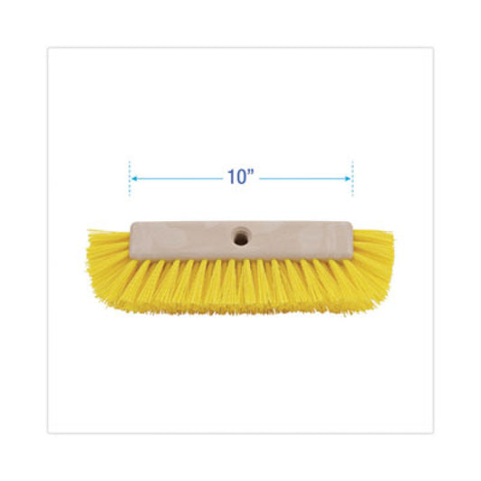 Dual-Surface Scrub Brush, Yellow Polypropylene Bristles, 10" Brush, Plastic Handle